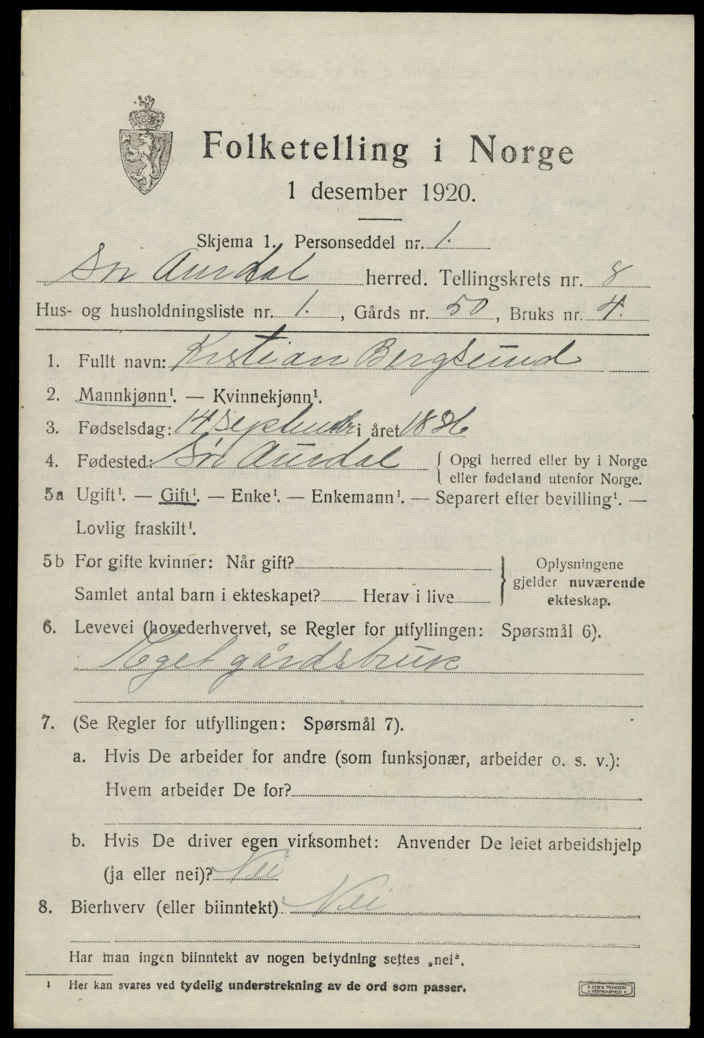 SAH, 1920 census for Sør-Aurdal, 1920, p. 4751