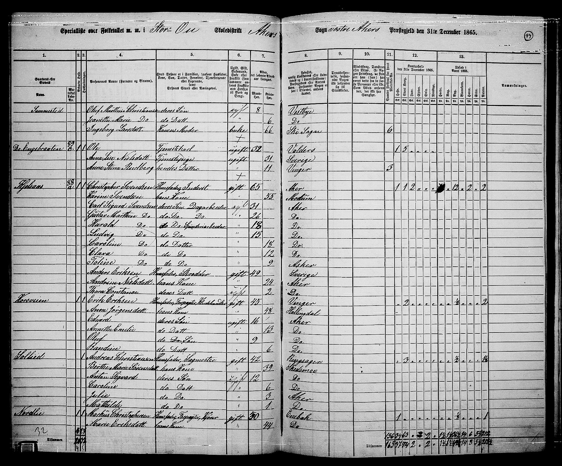 RA, 1865 census for Vestre Aker, 1865, p. 265