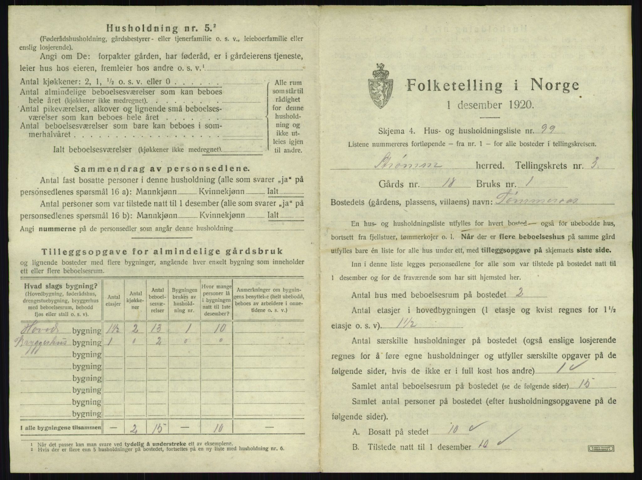 SAKO, 1920 census for Strømm, 1920, p. 426