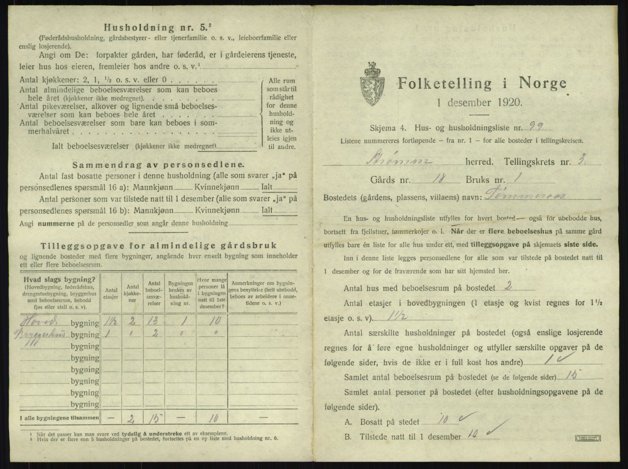 SAKO, 1920 census for Strømm, 1920, p. 426