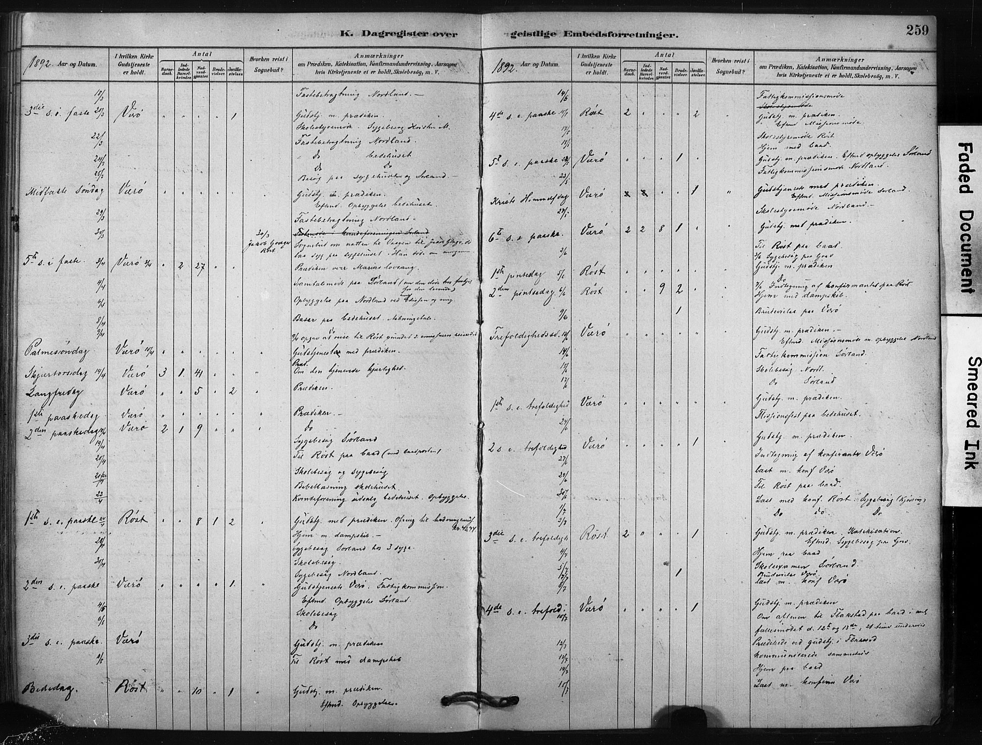 Ministerialprotokoller, klokkerbøker og fødselsregistre - Nordland, AV/SAT-A-1459/807/L0122: Parish register (official) no. 807A05, 1880-1902, p. 259