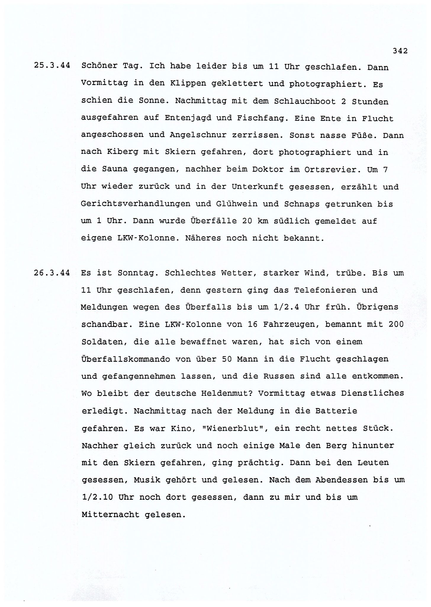 Dagbokopptegnelser av en tysk marineoffiser stasjonert i Norge , FMFB/A-1160/F/L0001: Dagbokopptegnelser av en tysk marineoffiser stasjonert i Norge, 1941-1944, p. 342