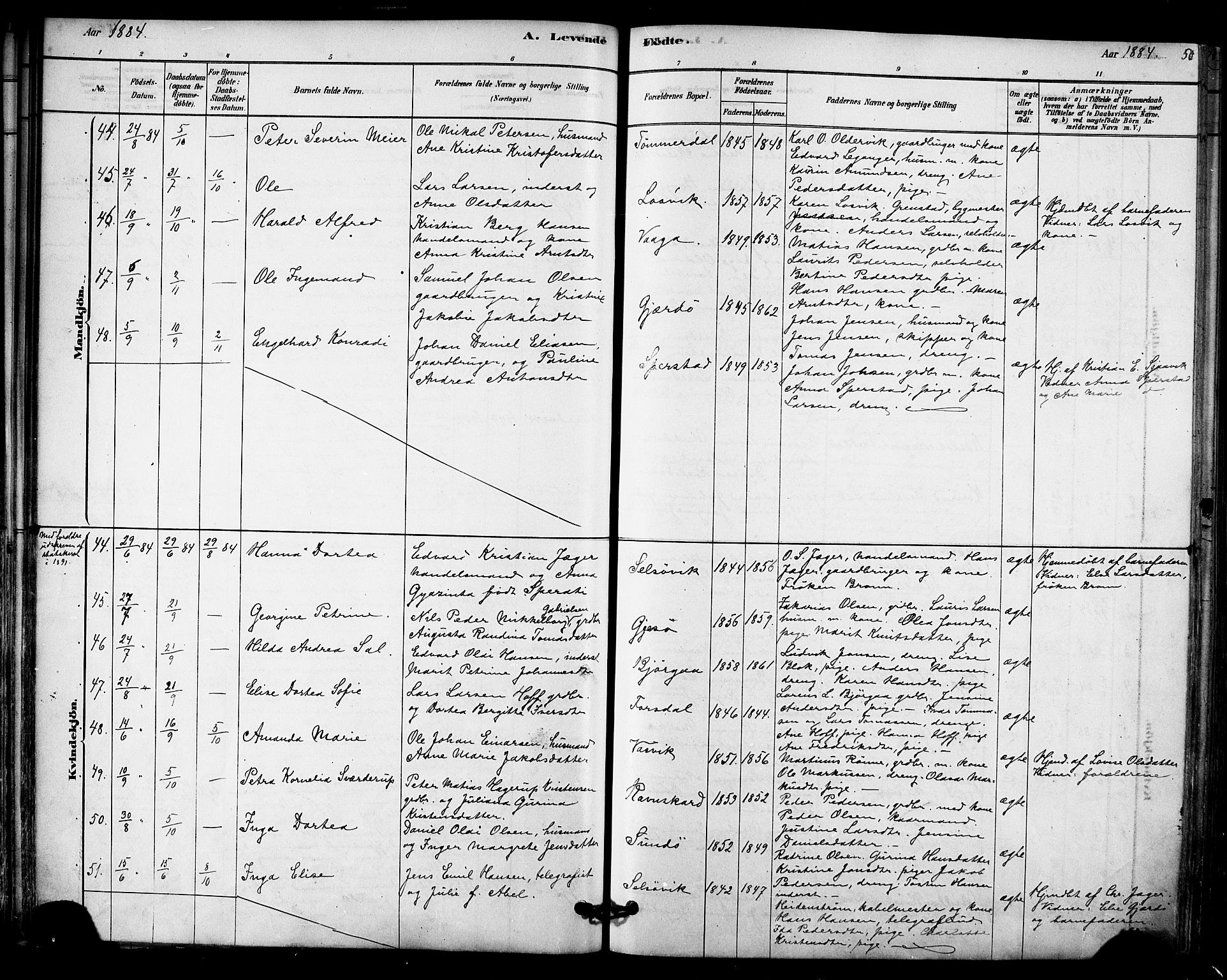 Ministerialprotokoller, klokkerbøker og fødselsregistre - Nordland, AV/SAT-A-1459/841/L0609: Parish register (official) no. 841A12, 1878-1901, p. 50