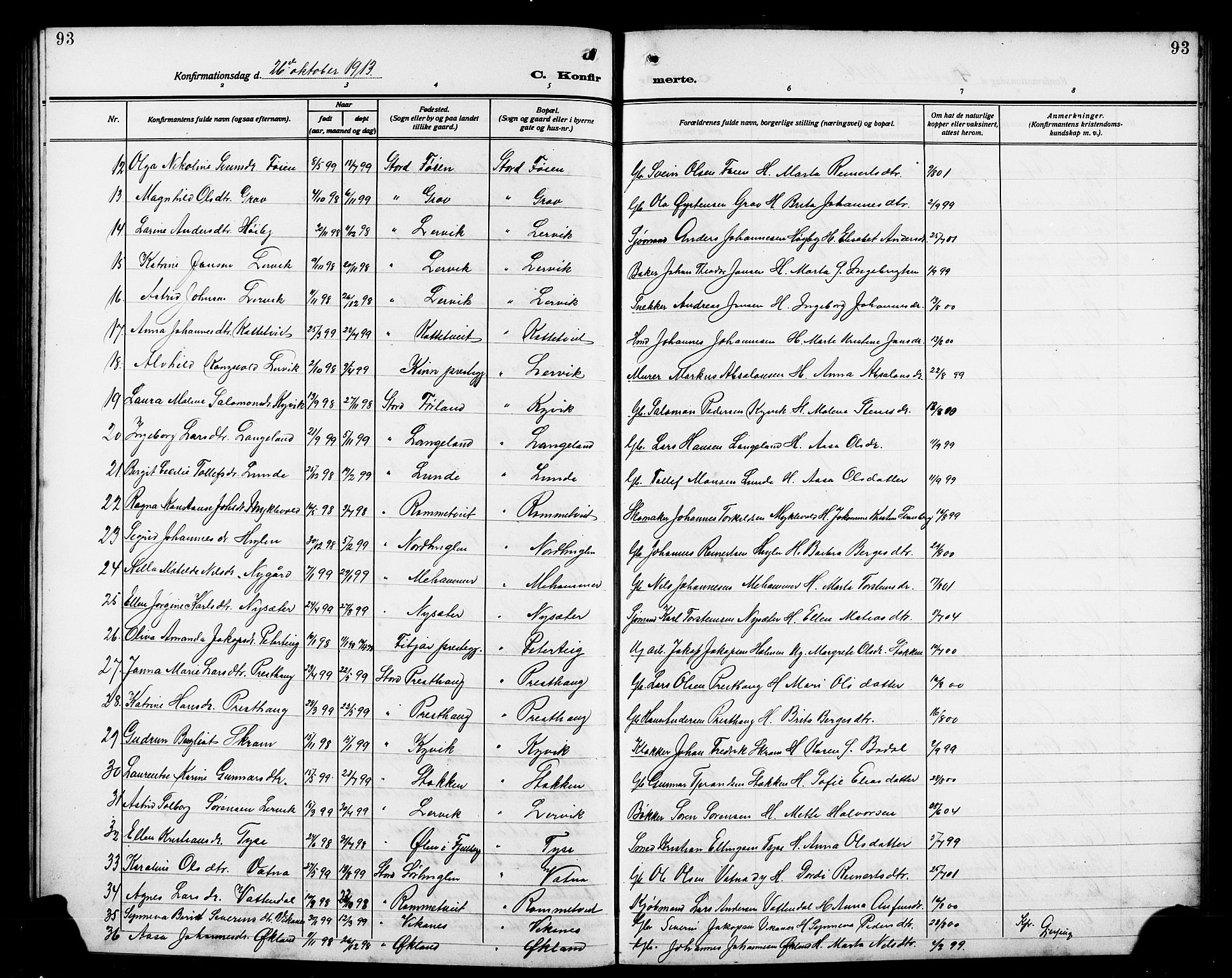 Stord sokneprestembete, AV/SAB-A-78201/H/Hab: Parish register (copy) no. A 3, 1910-1919, p. 93
