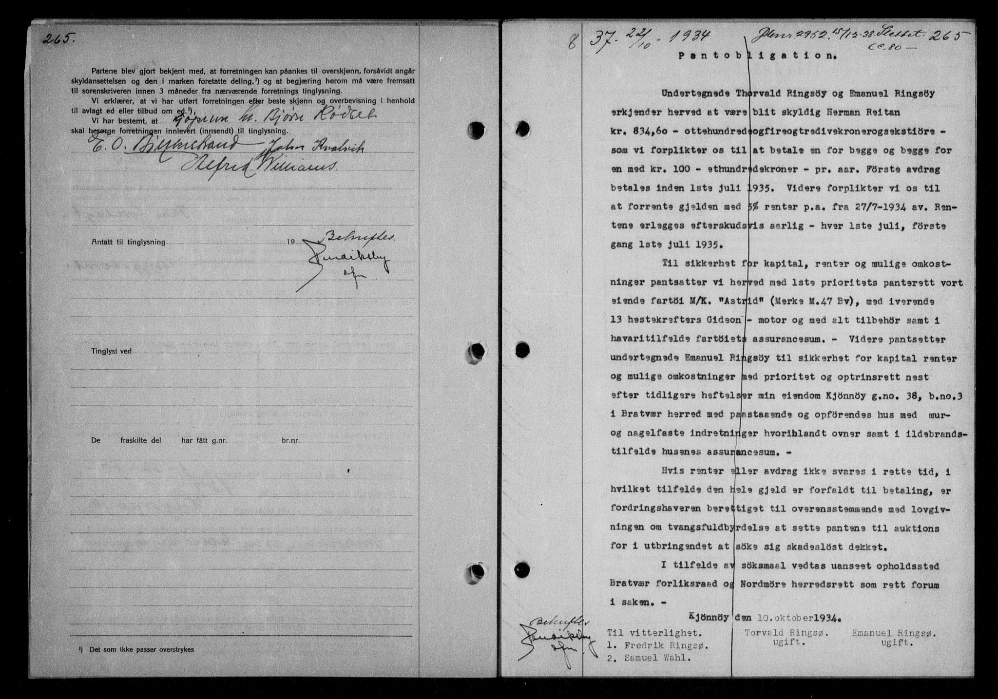 Nordmøre sorenskriveri, AV/SAT-A-4132/1/2/2Ca/L0082: Mortgage book no. 72, 1934-1934, Deed date: 22.10.1934