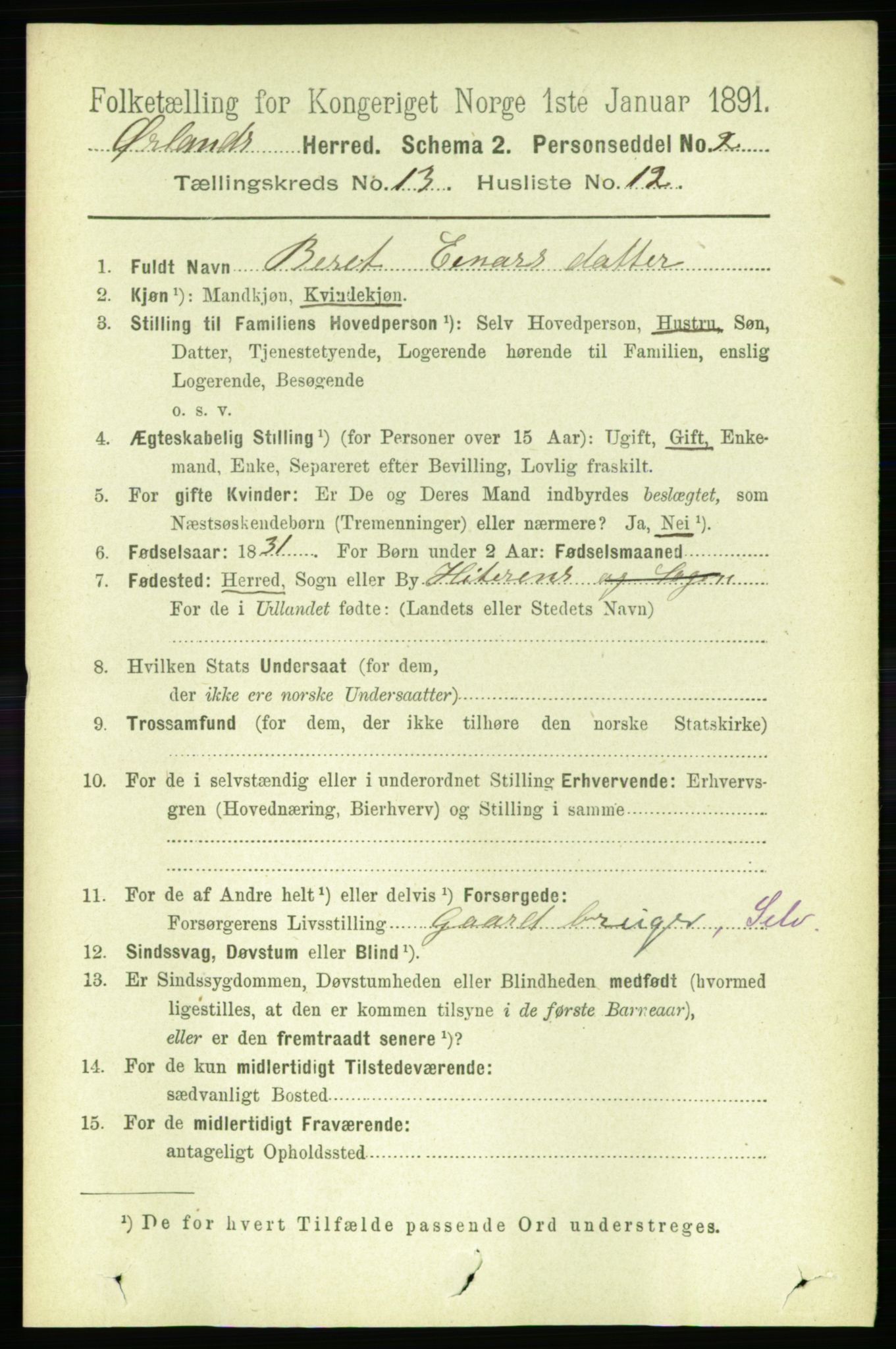 RA, 1891 census for 1621 Ørland, 1891, p. 5945