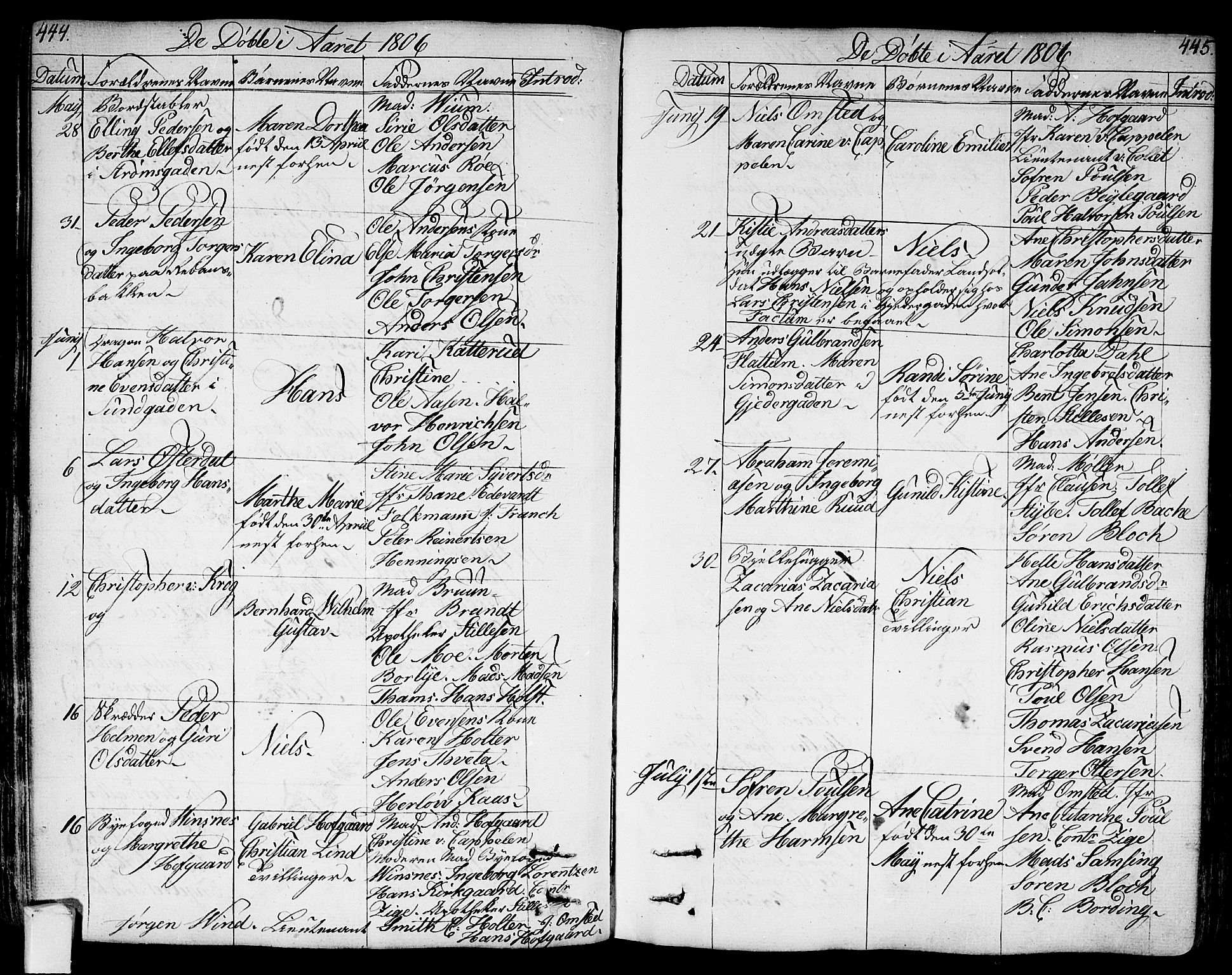 Bragernes kirkebøker, AV/SAKO-A-6/F/Fa/L0006a: Parish register (official) no. I 6, 1782-1814, p. 444-445