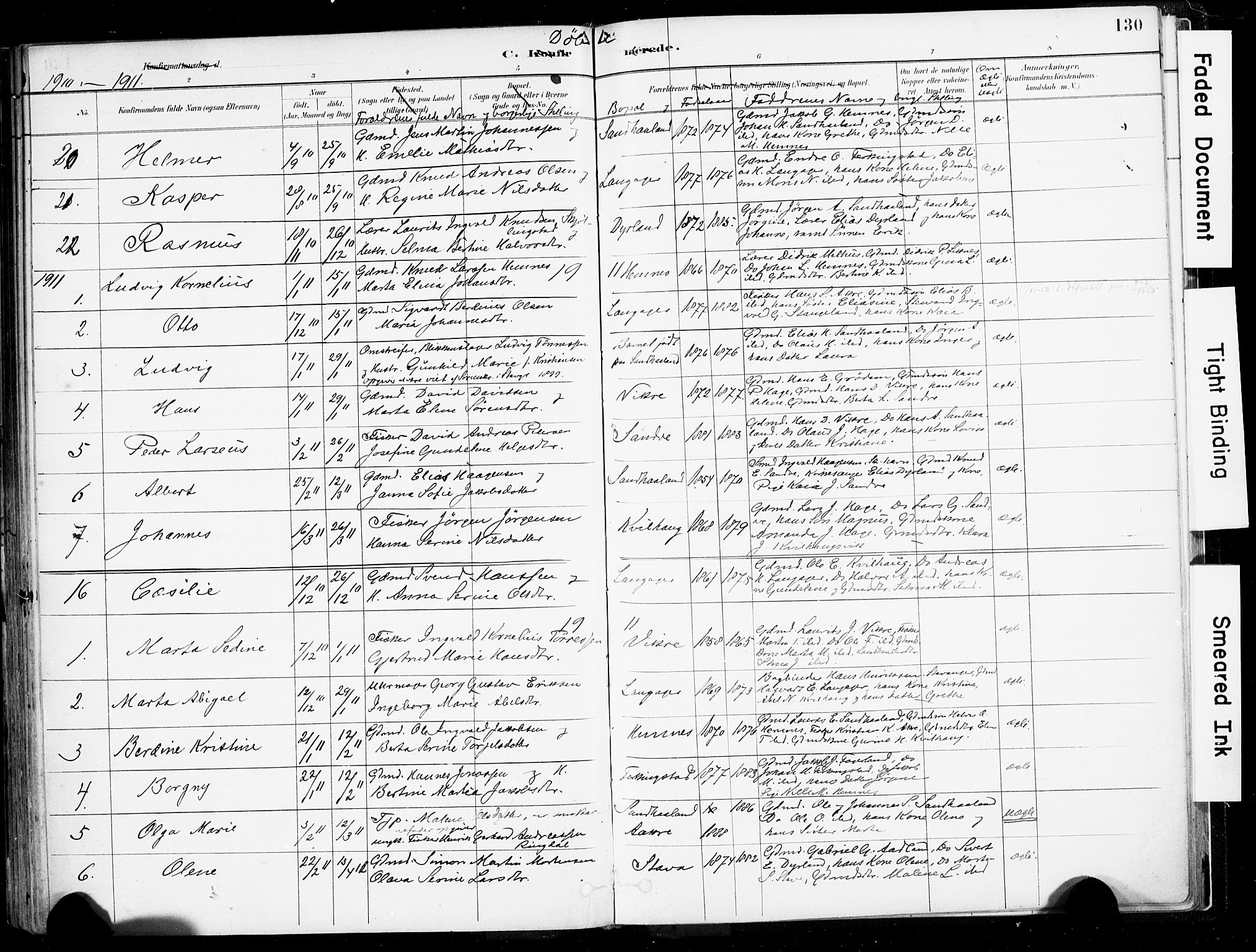 Skudenes sokneprestkontor, SAST/A -101849/H/Ha/Haa/L0010: Parish register (official) no. A 7, 1882-1912, p. 130