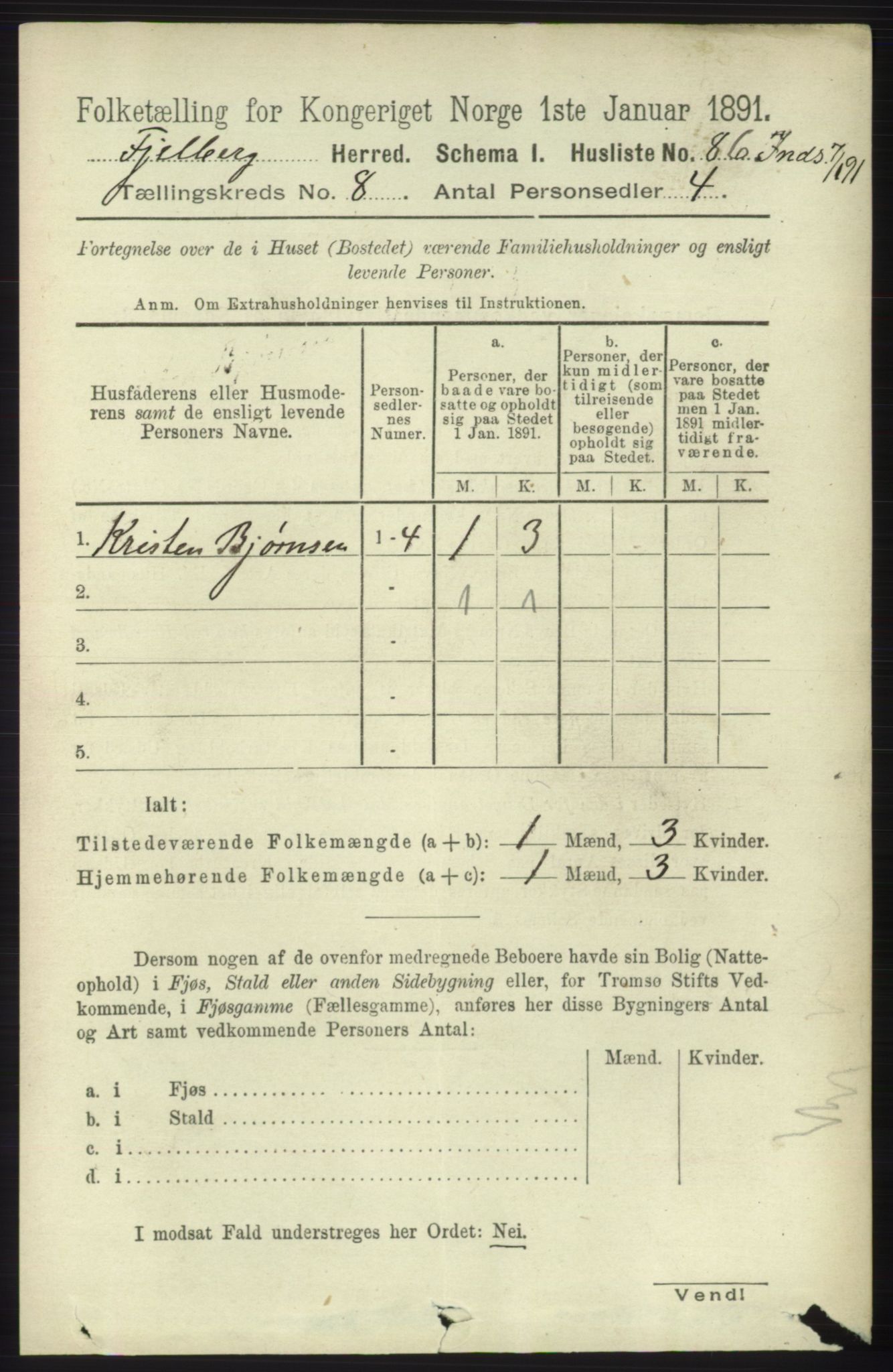 RA, 1891 census for 1213 Fjelberg, 1891, p. 2954