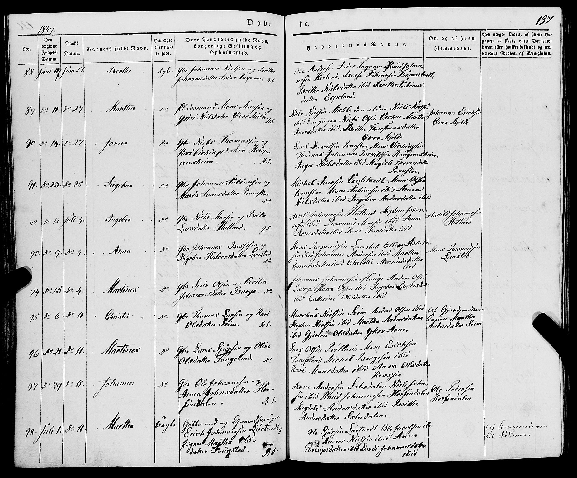 Haus sokneprestembete, AV/SAB-A-75601/H/Haa: Parish register (official) no. A 15, 1838-1847, p. 137