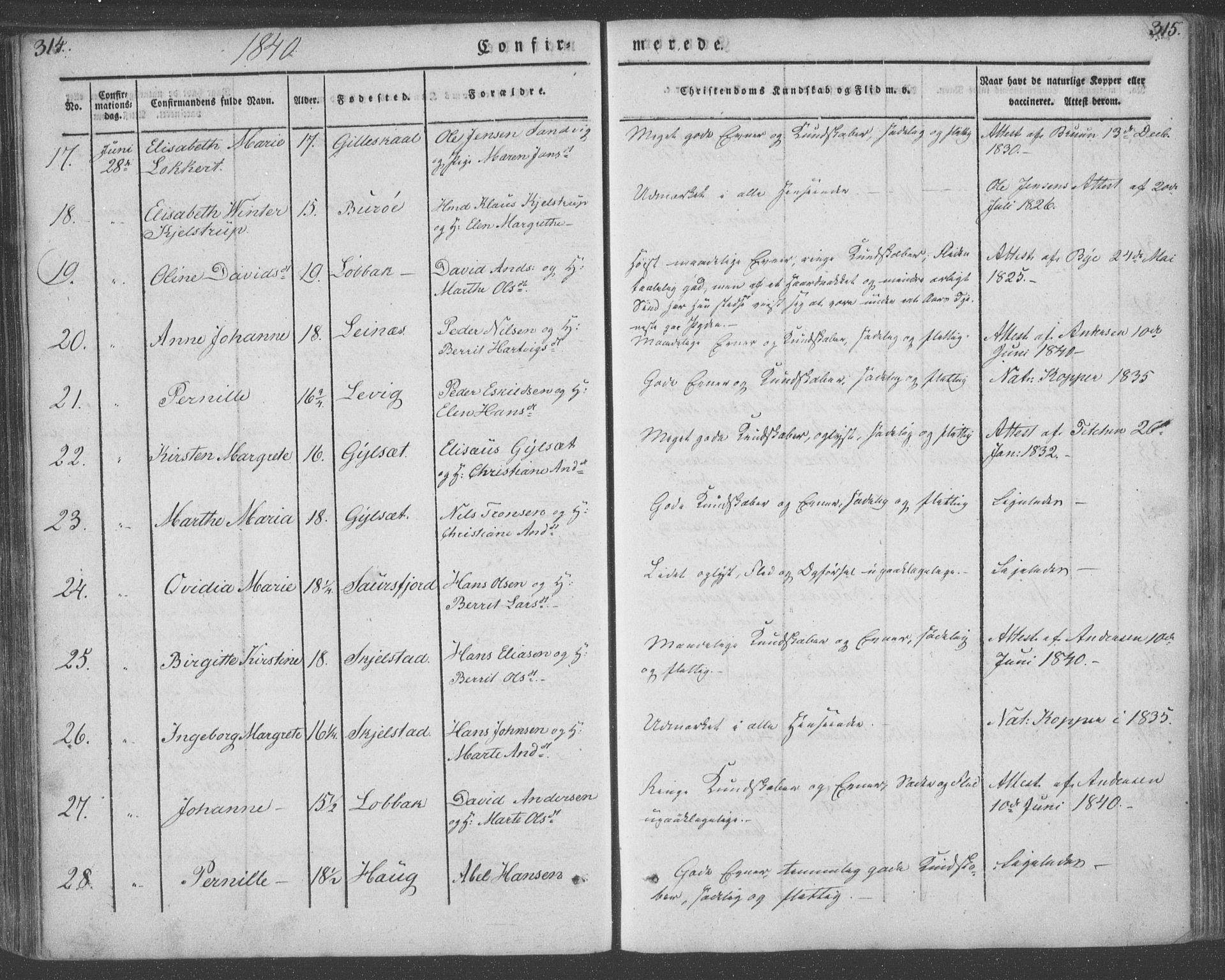 Ministerialprotokoller, klokkerbøker og fødselsregistre - Nordland, AV/SAT-A-1459/855/L0799: Parish register (official) no. 855A07, 1834-1852, p. 314-315