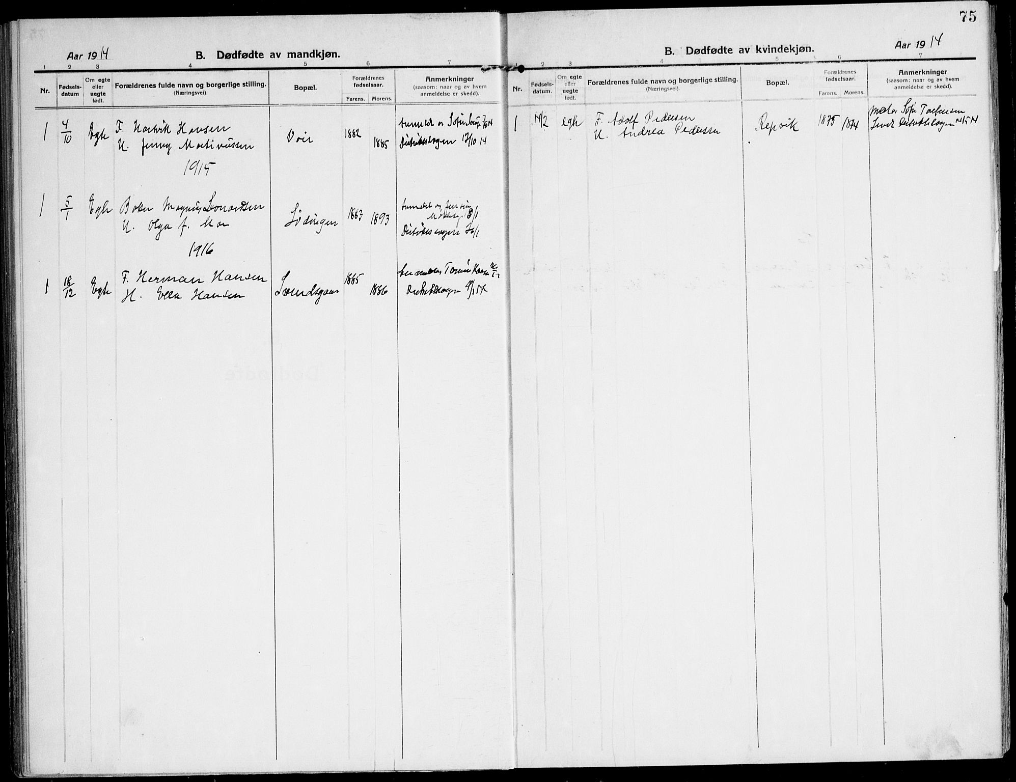 Ministerialprotokoller, klokkerbøker og fødselsregistre - Nordland, AV/SAT-A-1459/872/L1037: Parish register (official) no. 872A12, 1914-1925, p. 75