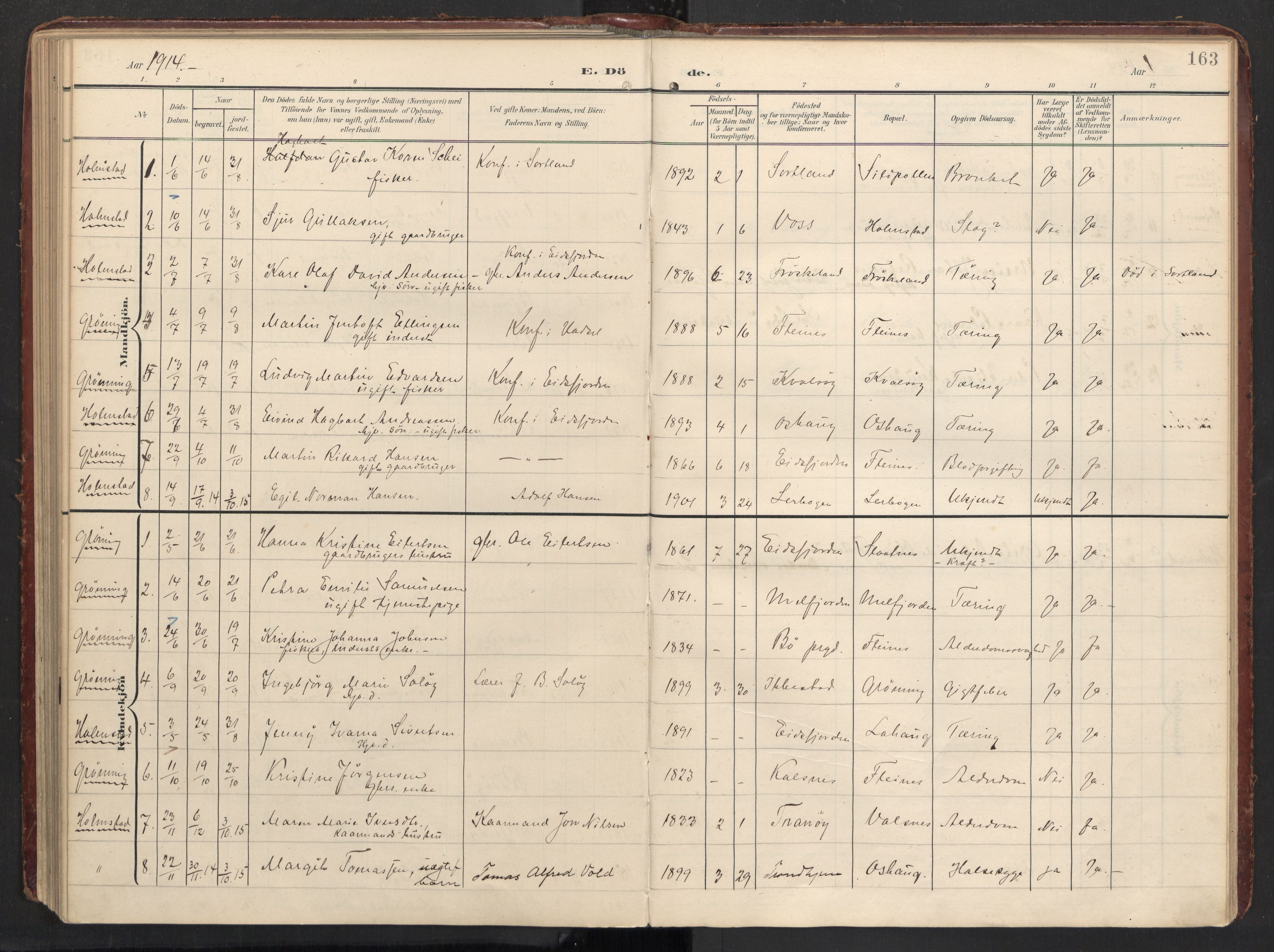 Ministerialprotokoller, klokkerbøker og fødselsregistre - Nordland, SAT/A-1459/890/L1287: Parish register (official) no. 890A02, 1903-1915, p. 163