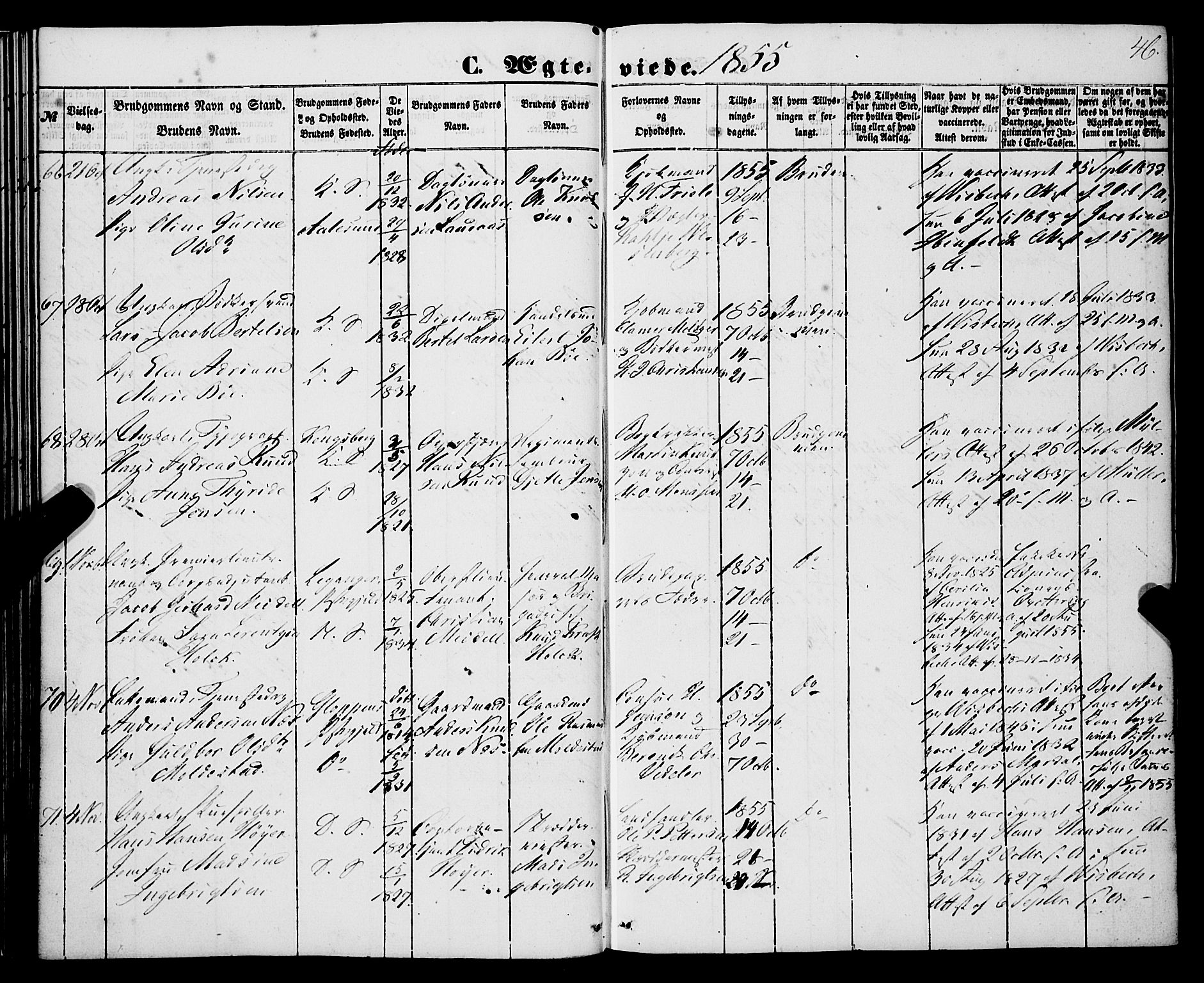 Korskirken sokneprestembete, AV/SAB-A-76101/H/Haa/L0035: Parish register (official) no. D 2, 1852-1867, p. 46