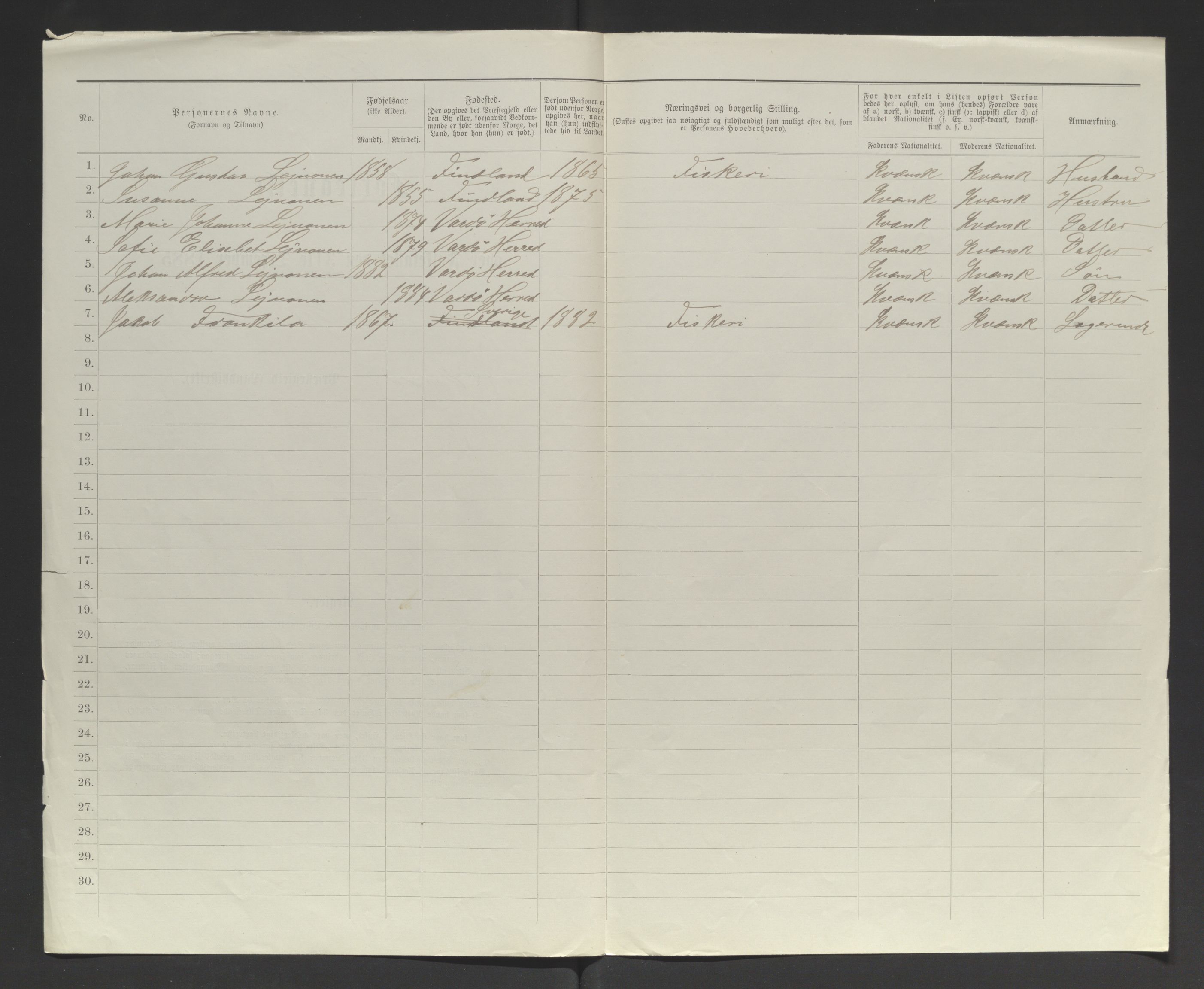 SATØ, 1885 census for 2028 Vardø, 1885, p. 103b