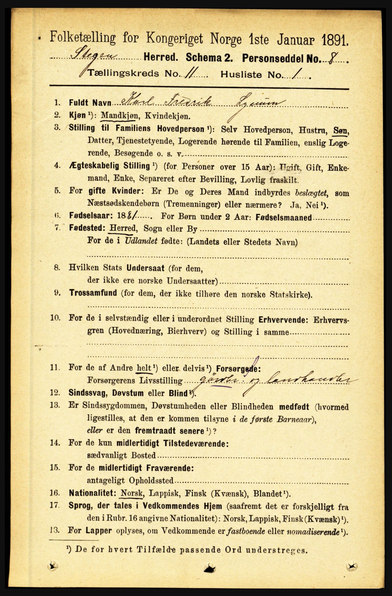 RA, 1891 census for 1848 Steigen, 1891, p. 3790