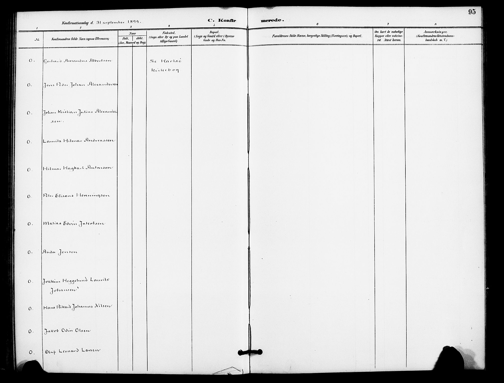 Karlsøy sokneprestembete, AV/SATØ-S-1299/H/Ha/Haa/L0012kirke: Parish register (official) no. 12, 1892-1902, p. 95