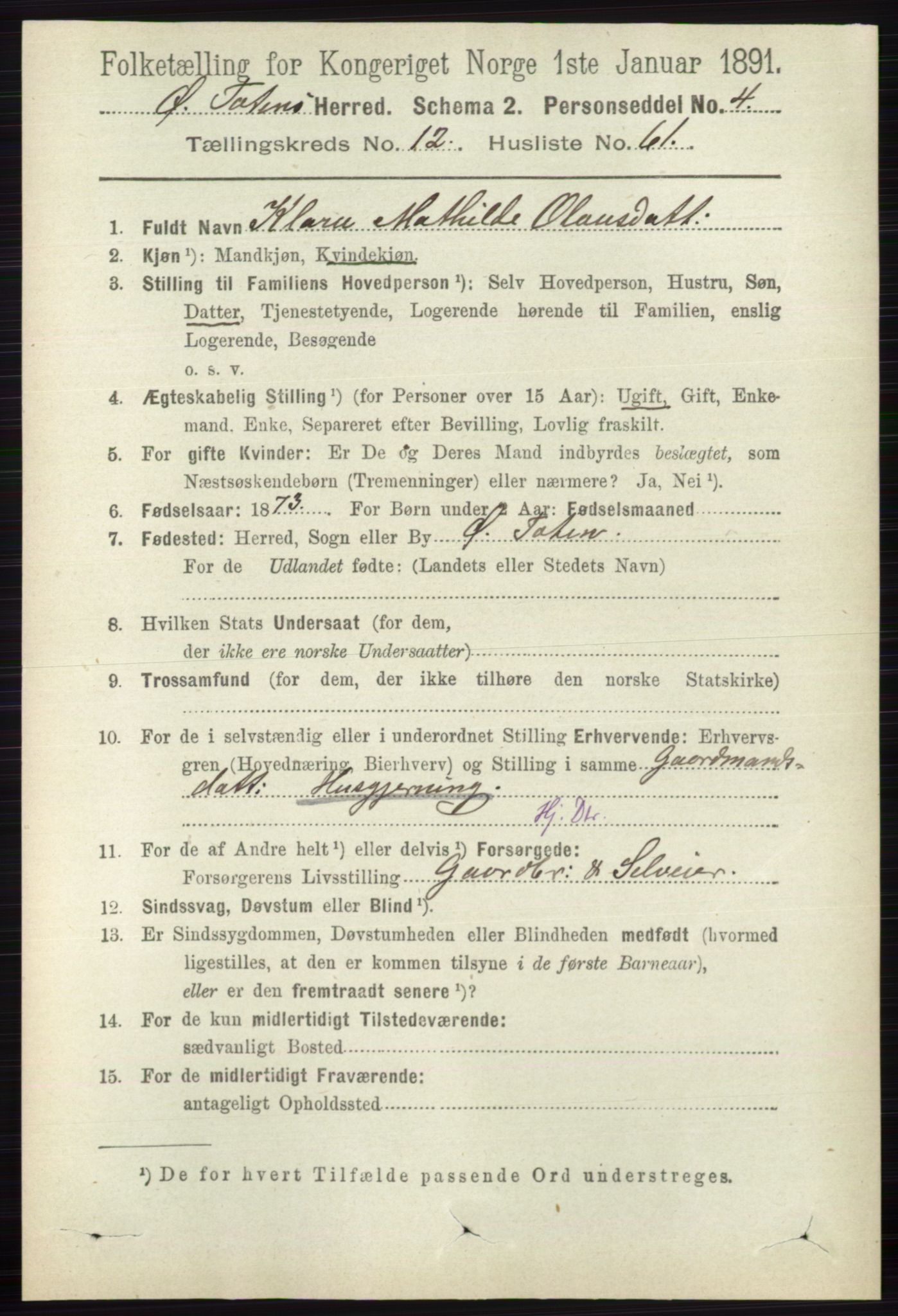 RA, 1891 census for 0528 Østre Toten, 1891, p. 8098