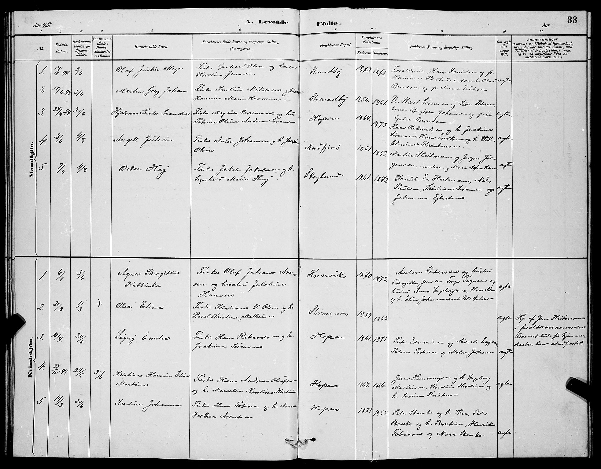 Berg sokneprestkontor, SATØ/S-1318/G/Ga/Gab/L0004klokker: Parish register (copy) no. 4, 1887-1897, p. 33