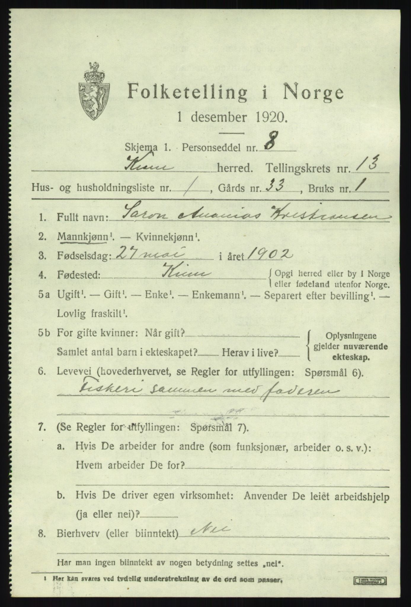 SAB, 1920 census for Kinn, 1920, p. 4687