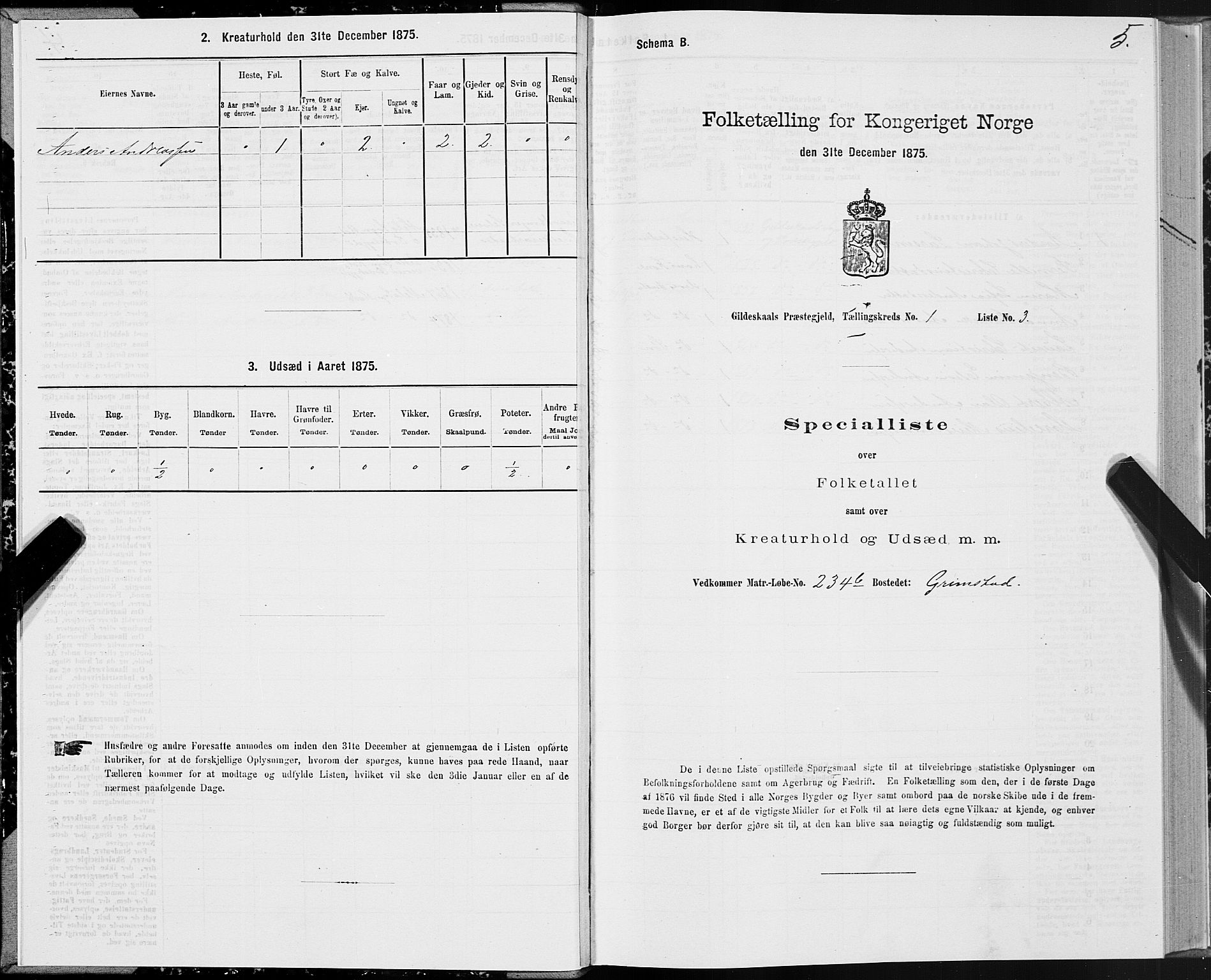 SAT, 1875 census for 1838P Gildeskål, 1875, p. 1005