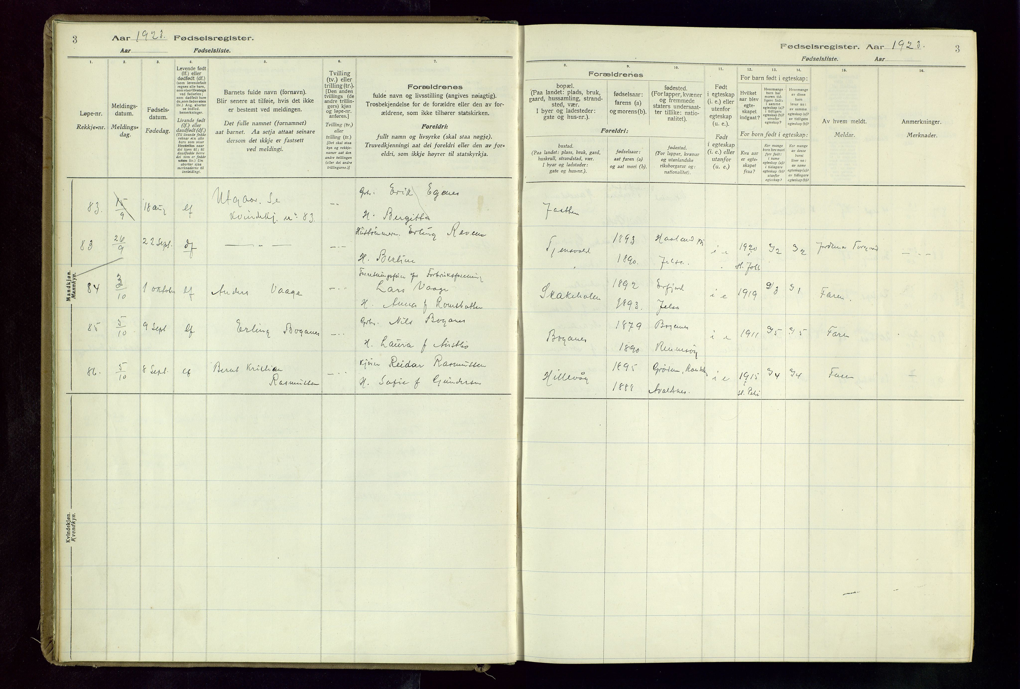 Hetland sokneprestkontor, AV/SAST-A-101826/70/704BA/L0004: Birth register no. 4, 1923-1937, p. 3