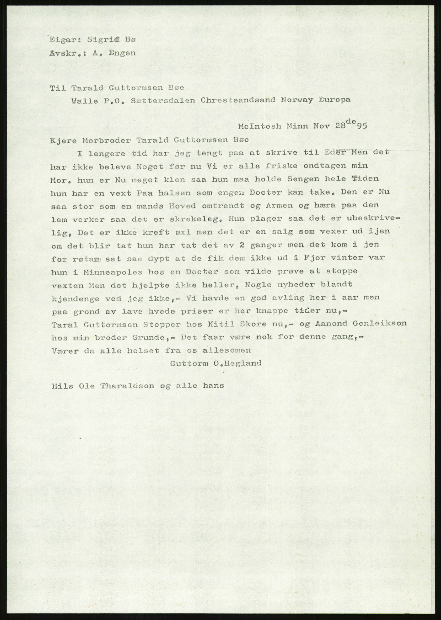 Samlinger til kildeutgivelse, Amerikabrevene, RA/EA-4057/F/L0026: Innlån fra Aust-Agder: Aust-Agder-Arkivet - Erickson, 1838-1914, p. 933