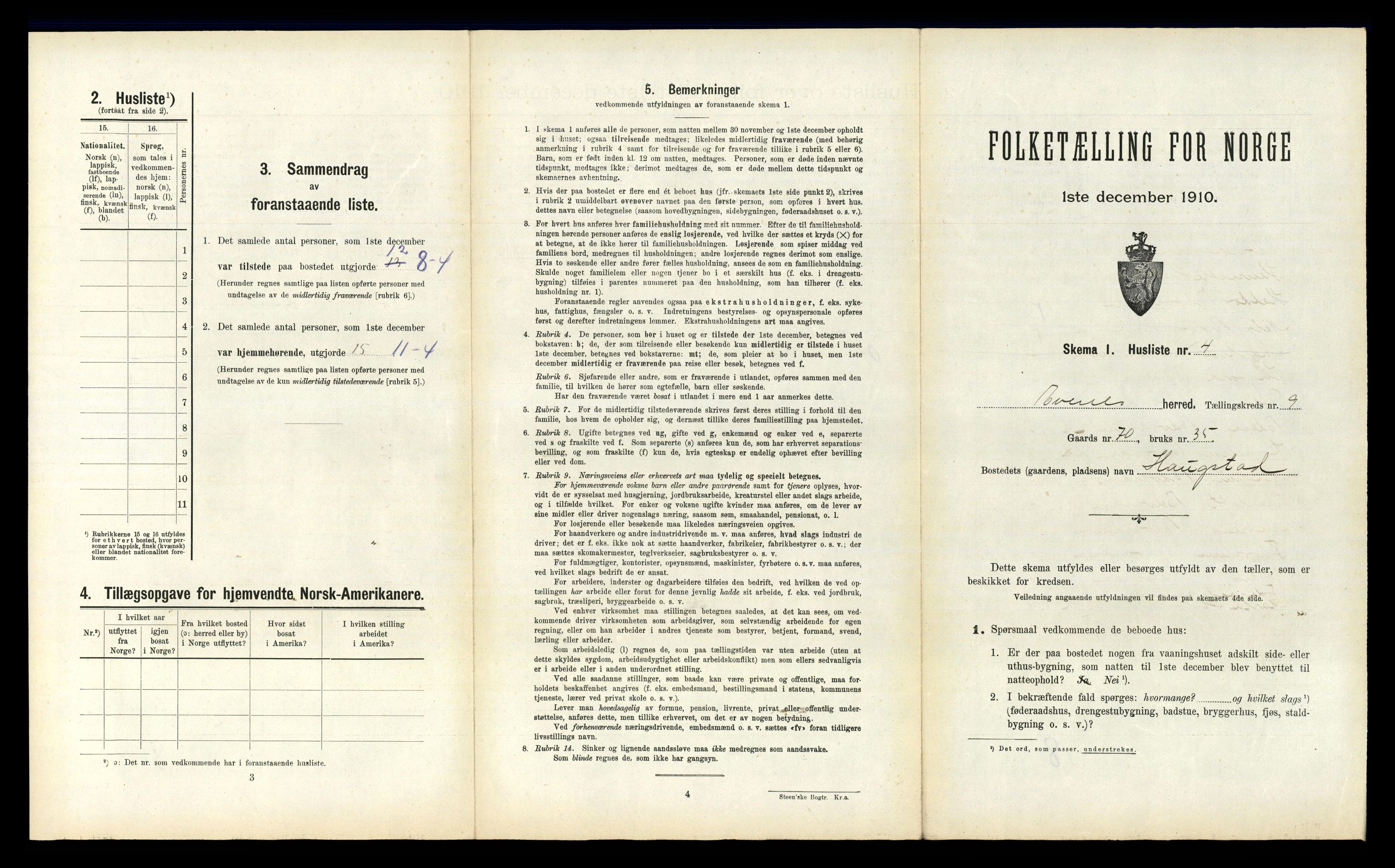 RA, 1910 census for Evenes, 1910, p. 1261