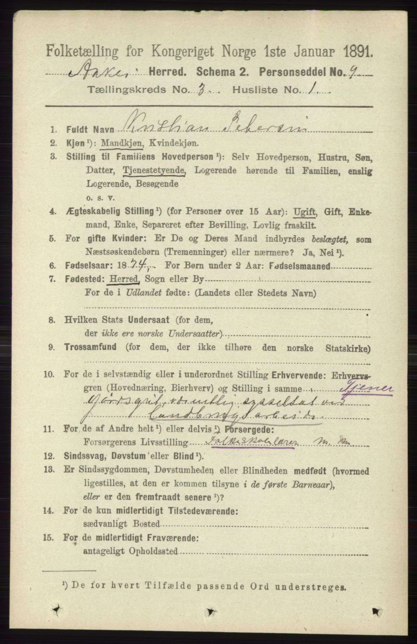 RA, 1891 census for 0220 Asker, 1891, p. 1989