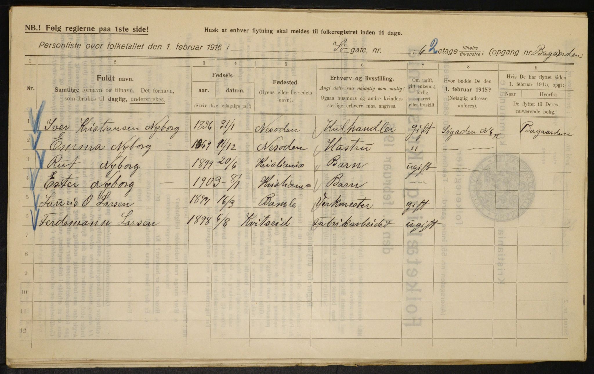 OBA, Municipal Census 1916 for Kristiania, 1916, p. 97567