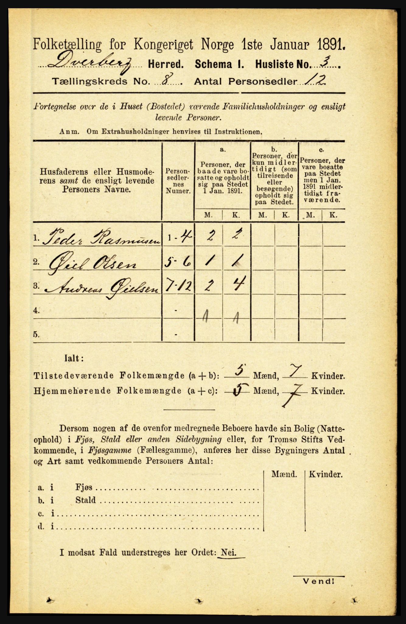 RA, 1891 census for 1872 Dverberg, 1891, p. 3051