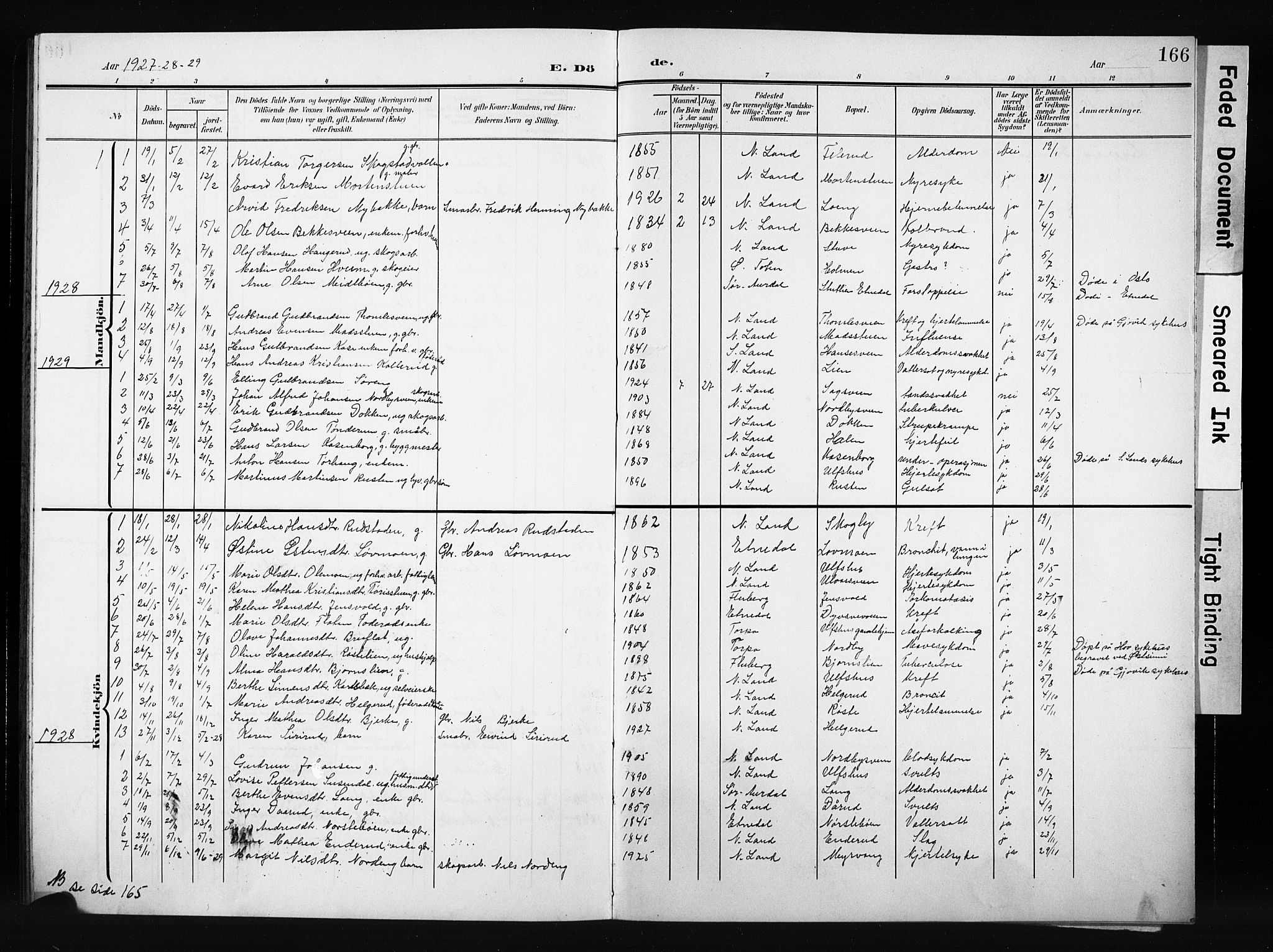 Nordre Land prestekontor, SAH/PREST-124/H/Ha/Hab/L0006: Parish register (copy) no. 6, 1905-1929, p. 166