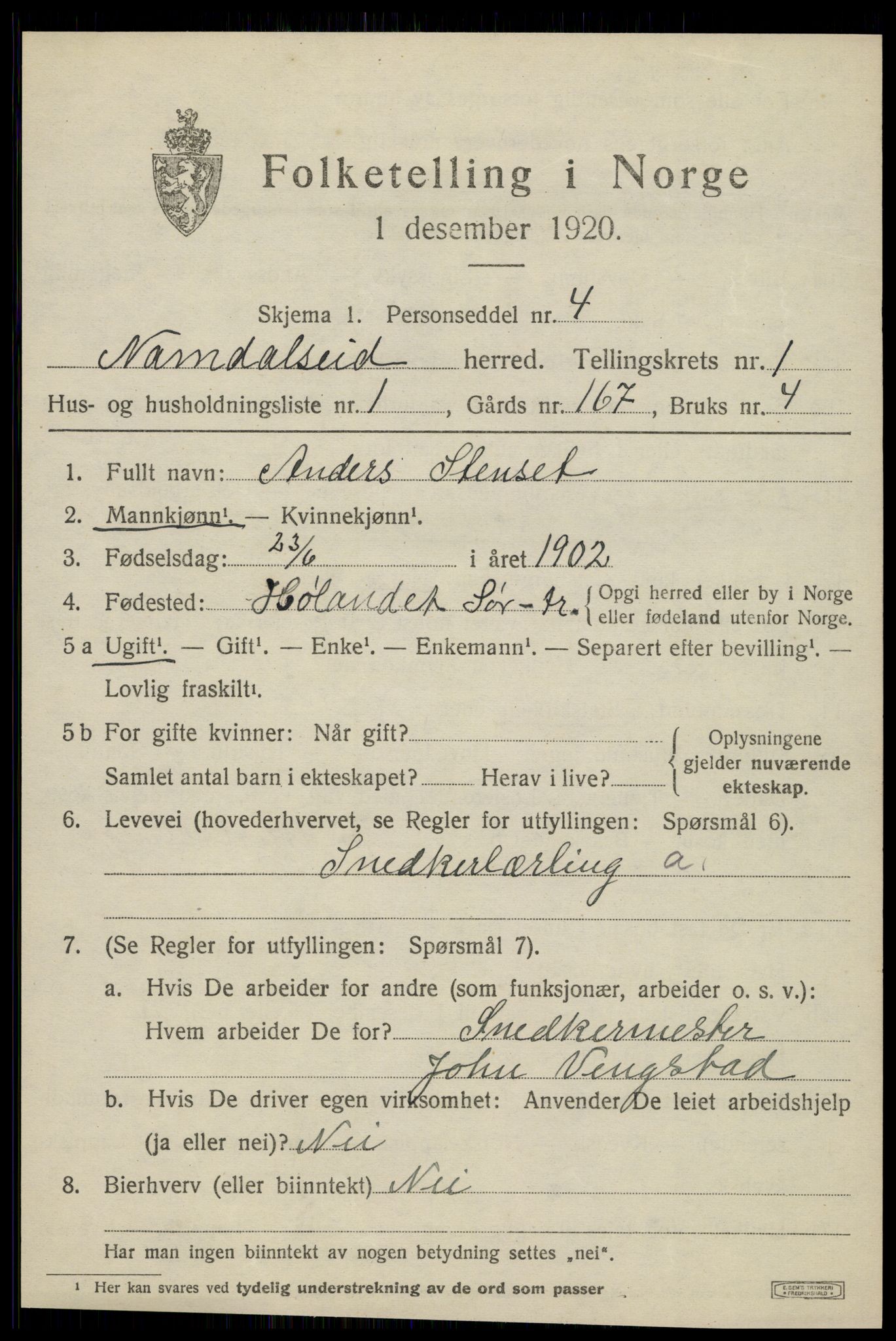 SAT, 1920 census for Namdalseid, 1920, p. 528