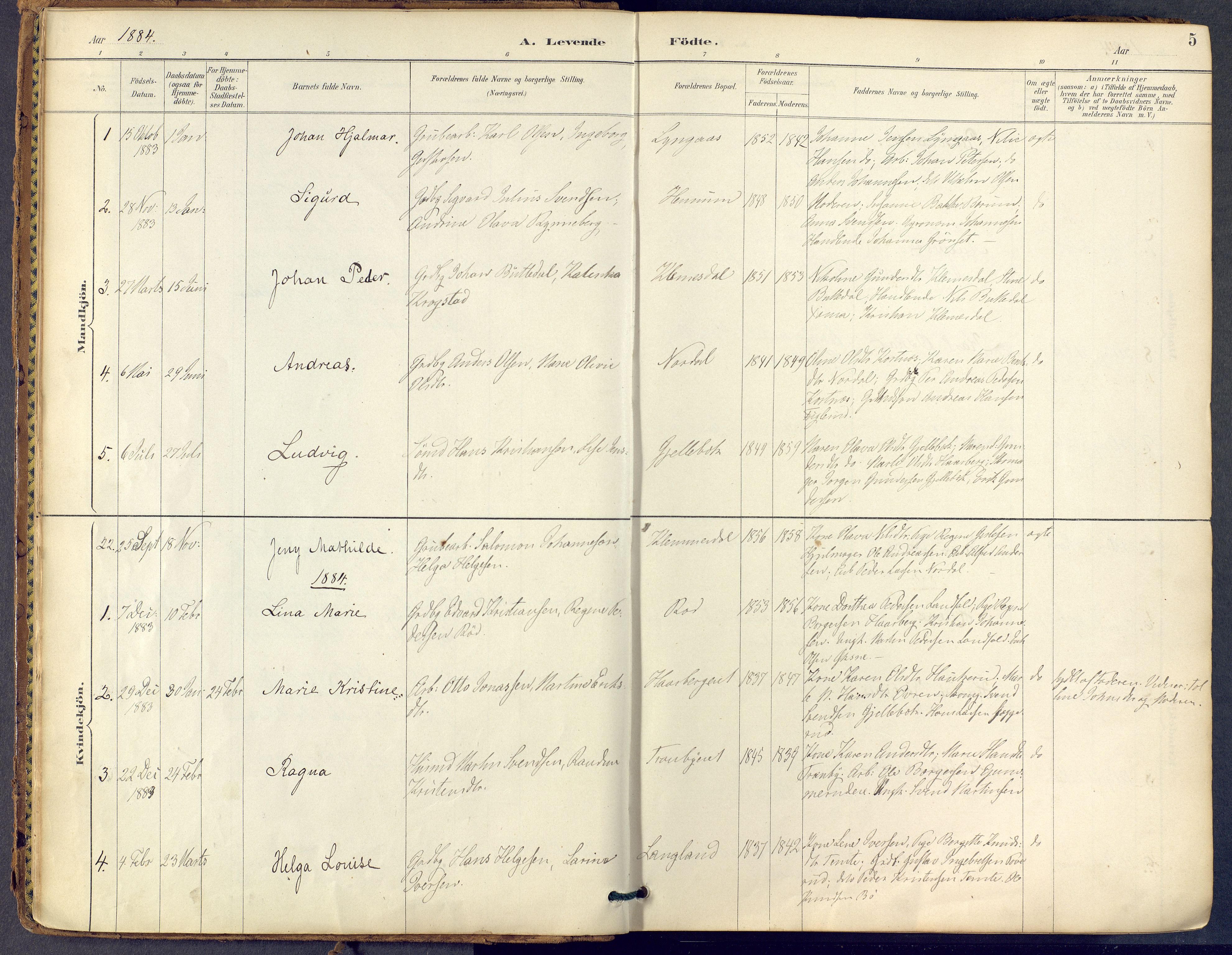 Lier kirkebøker, AV/SAKO-A-230/F/Fb/L0001: Parish register (official) no. II 1, 1883-1910, p. 5