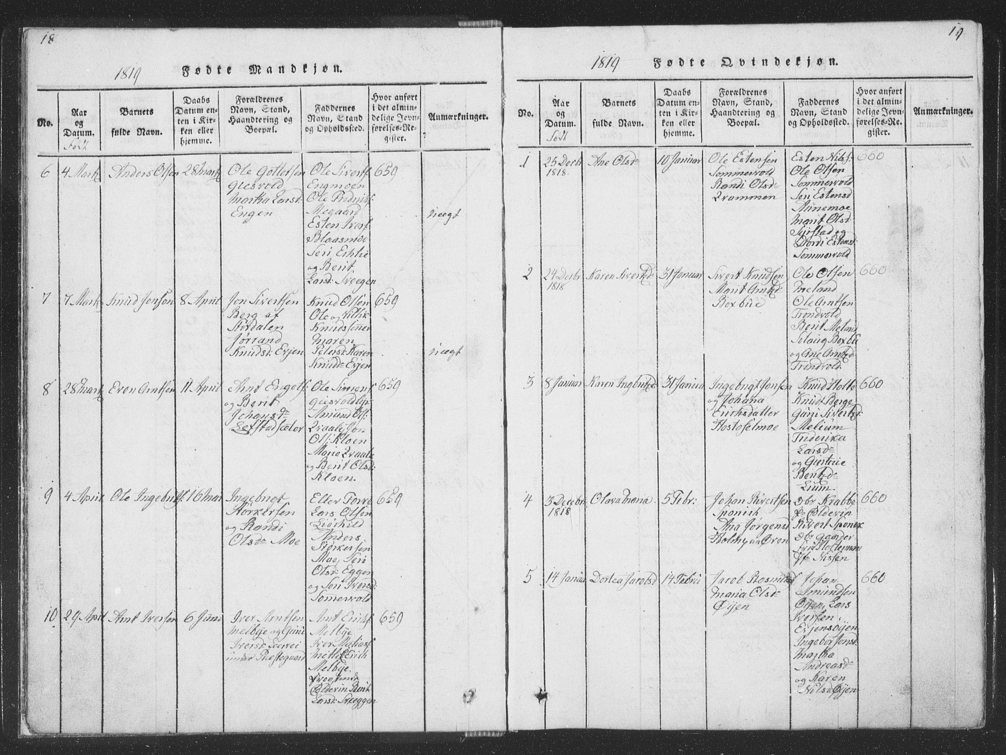 Ministerialprotokoller, klokkerbøker og fødselsregistre - Sør-Trøndelag, SAT/A-1456/668/L0816: Parish register (copy) no. 668C05, 1816-1893, p. 18-19