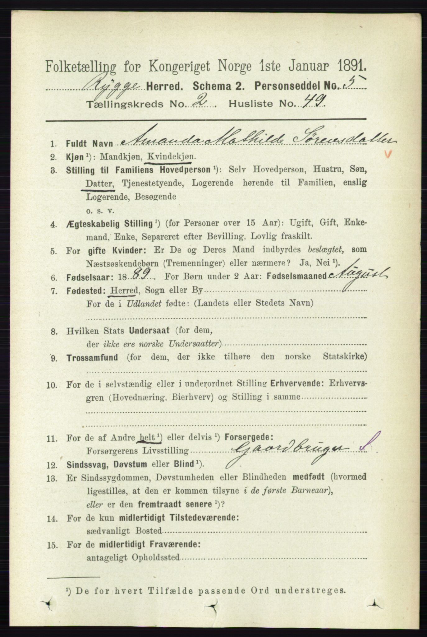 RA, 1891 census for 0136 Rygge, 1891, p. 1318