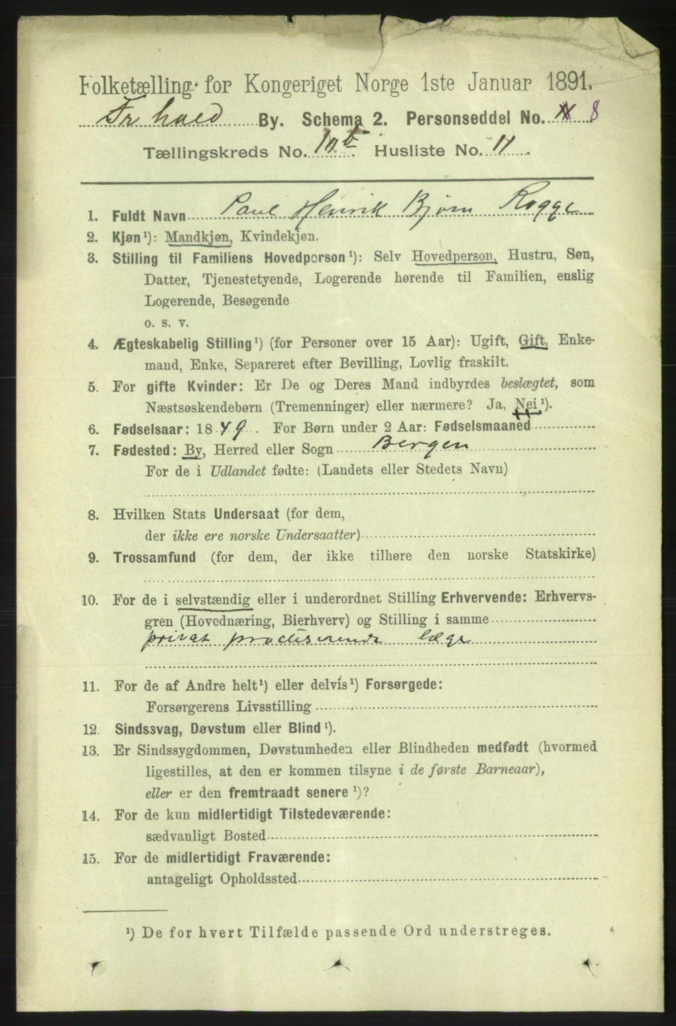 RA, 1891 census for 0101 Fredrikshald, 1891, p. 7442