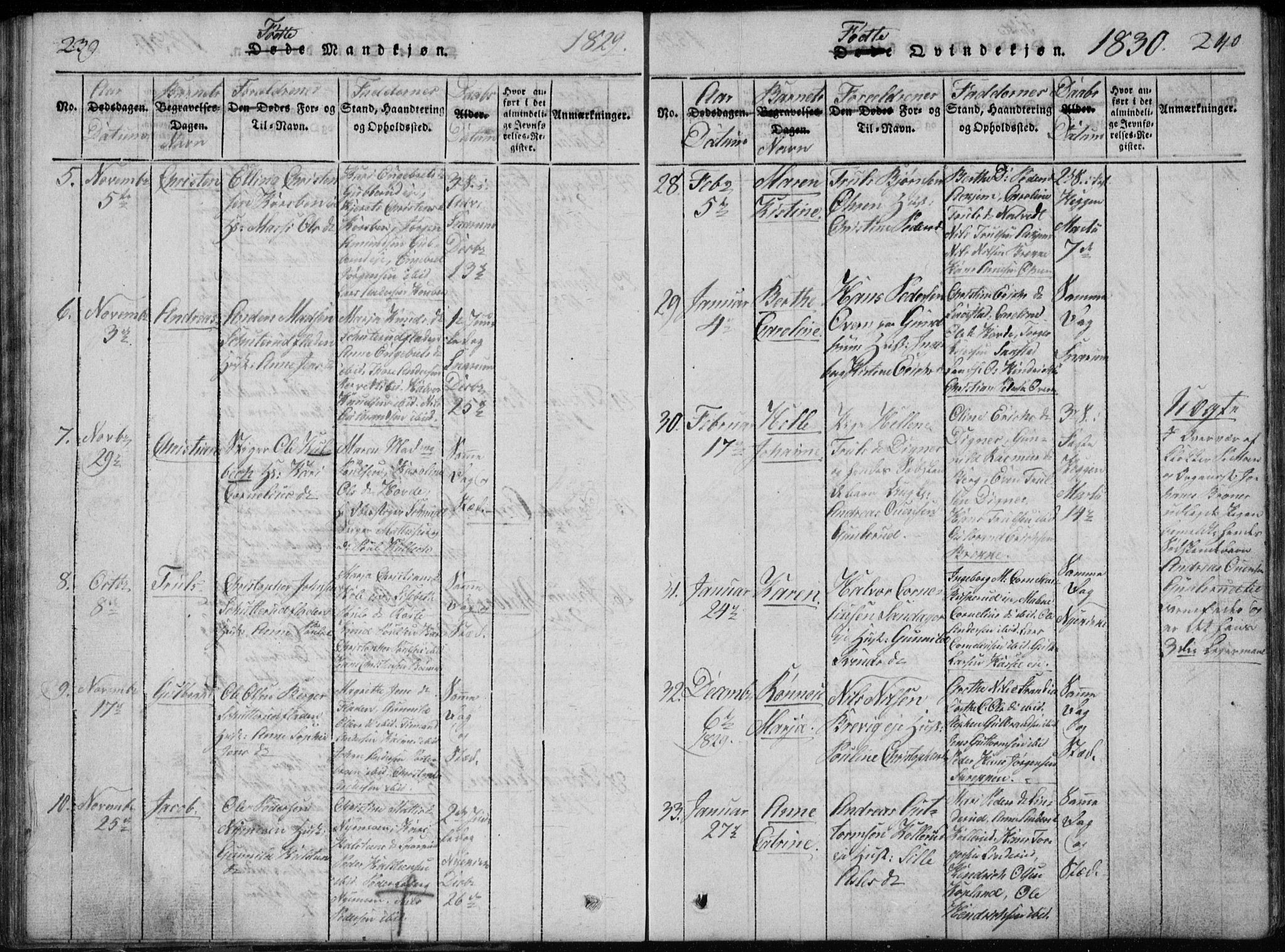 Modum kirkebøker, SAKO/A-234/G/Ga/L0002: Parish register (copy) no. I 2, 1824-1832, p. 239-240