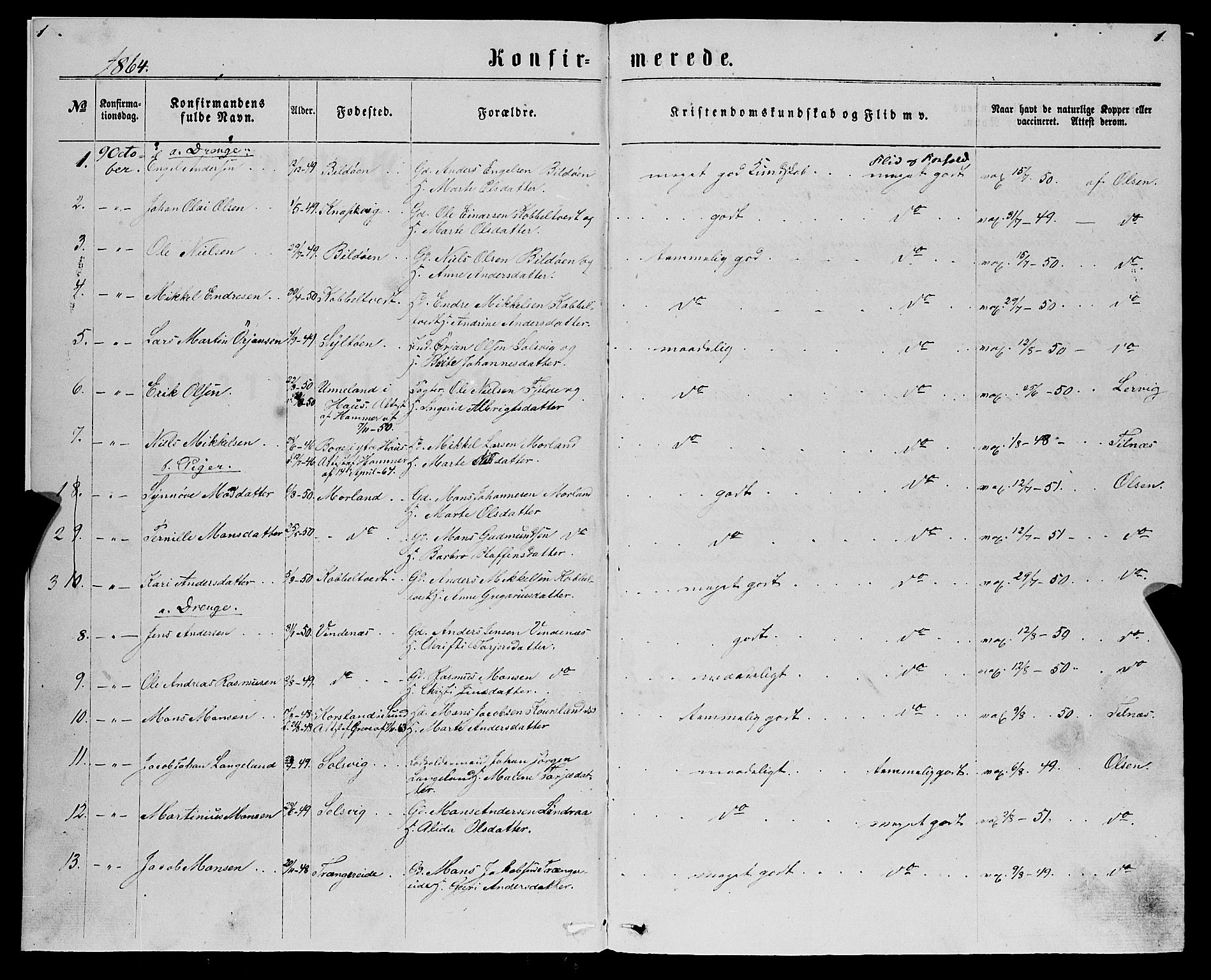 Fjell sokneprestembete, SAB/A-75301/H/Haa: Parish register (official) no. A 5, 1864-1877, p. 1