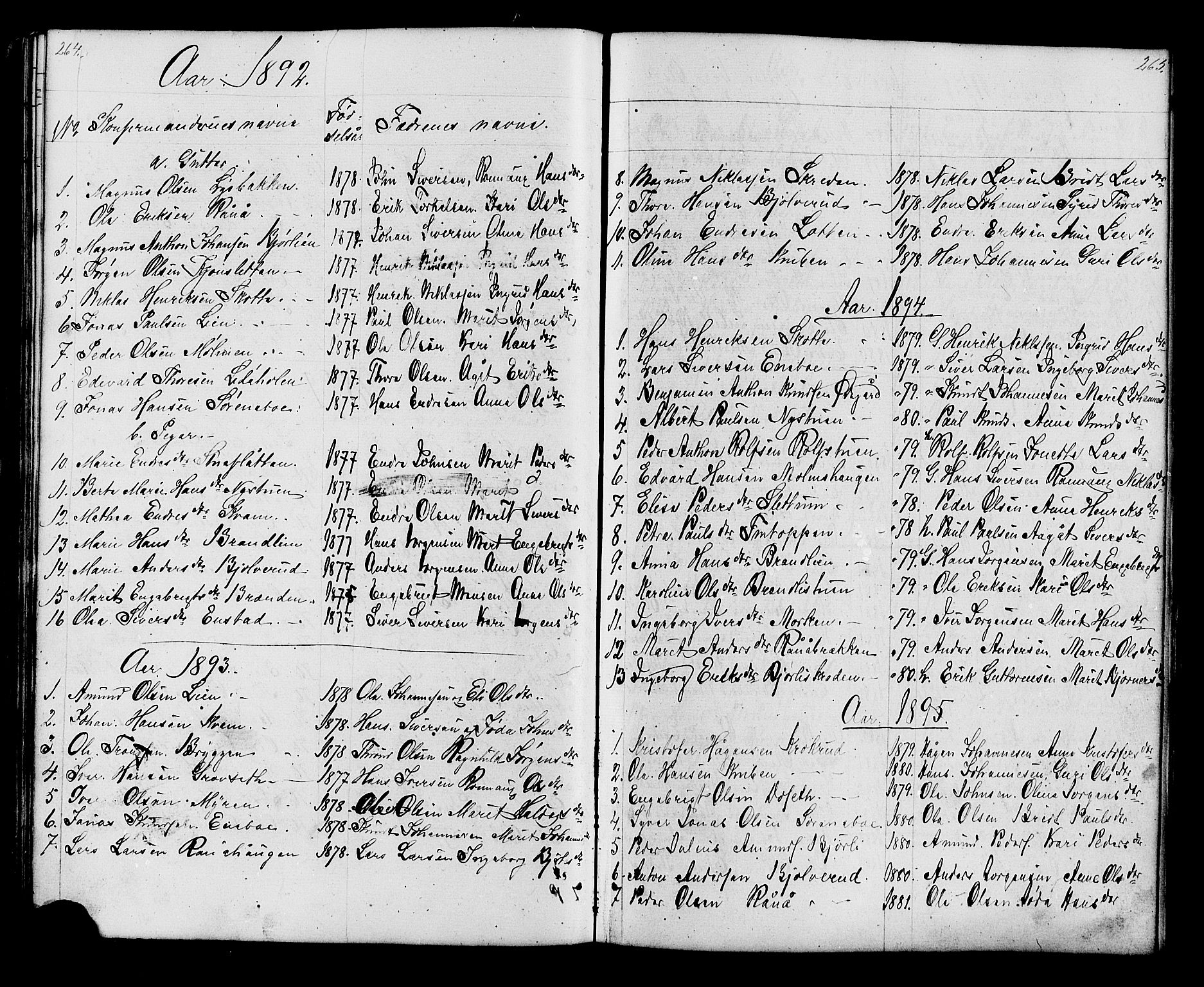 Lesja prestekontor, SAH/PREST-068/H/Ha/Hab/L0006: Parish register (copy) no. 6, 1871-1904, p. 264-265