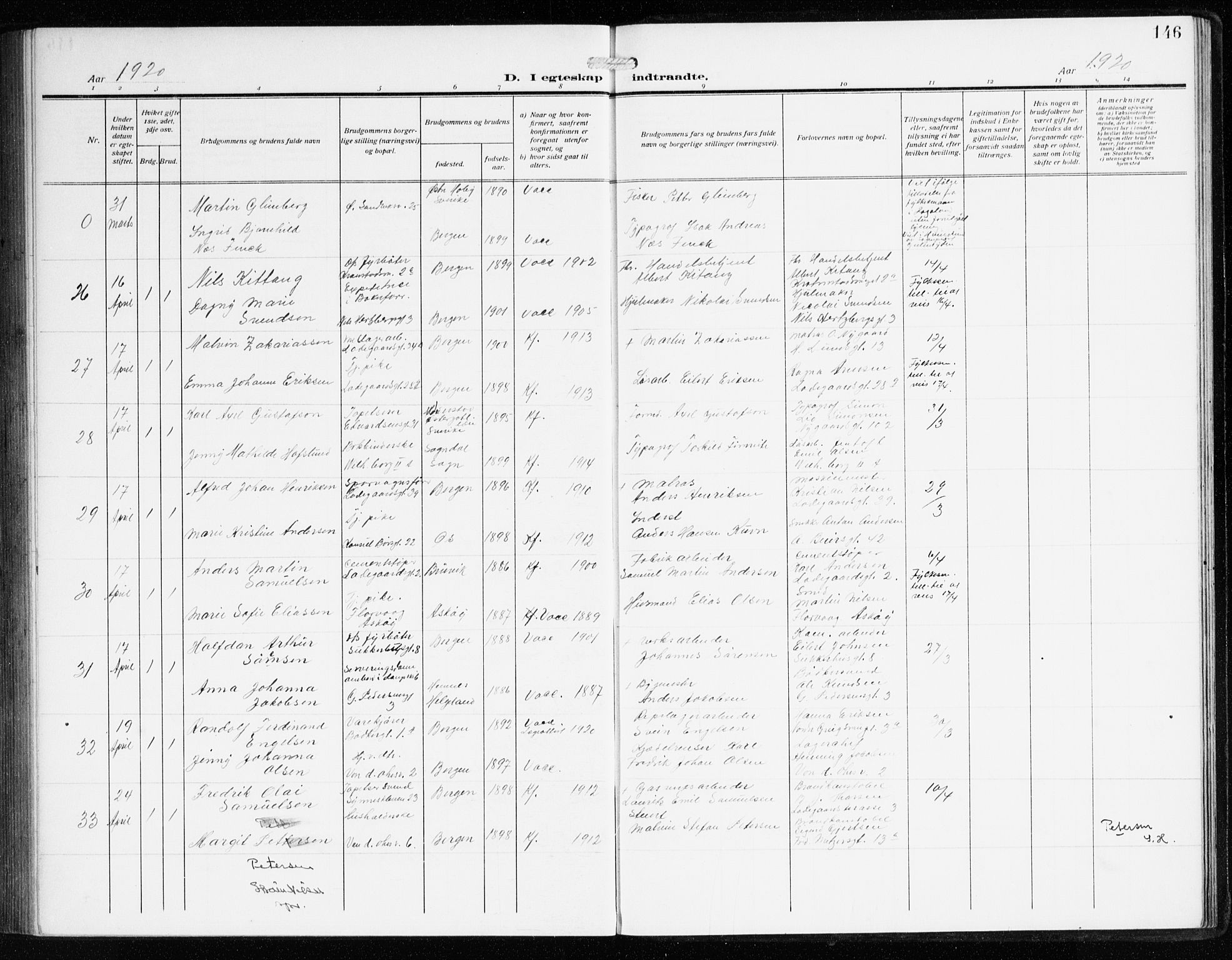 Sandviken Sokneprestembete, AV/SAB-A-77601/H/Ha/L0015: Parish register (official) no. D 2, 1911-1923, p. 146