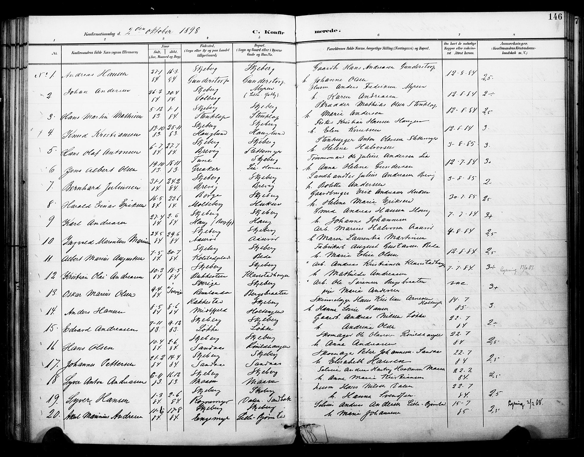 Skjeberg prestekontor Kirkebøker, SAO/A-10923/F/Fa/L0010: Parish register (official) no. I 10, 1898-1911, p. 146
