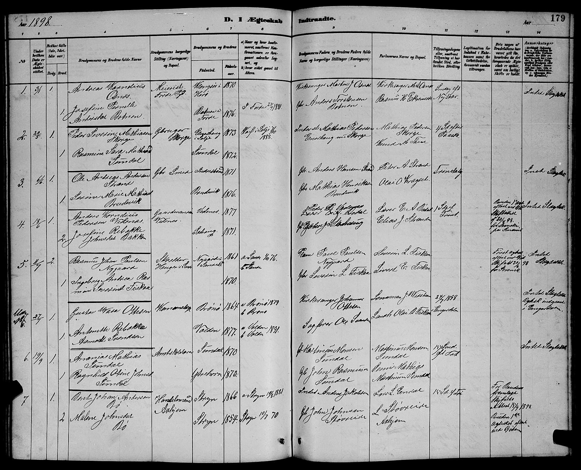 Ministerialprotokoller, klokkerbøker og fødselsregistre - Møre og Romsdal, AV/SAT-A-1454/501/L0017: Parish register (copy) no. 501C03, 1885-1901, p. 179