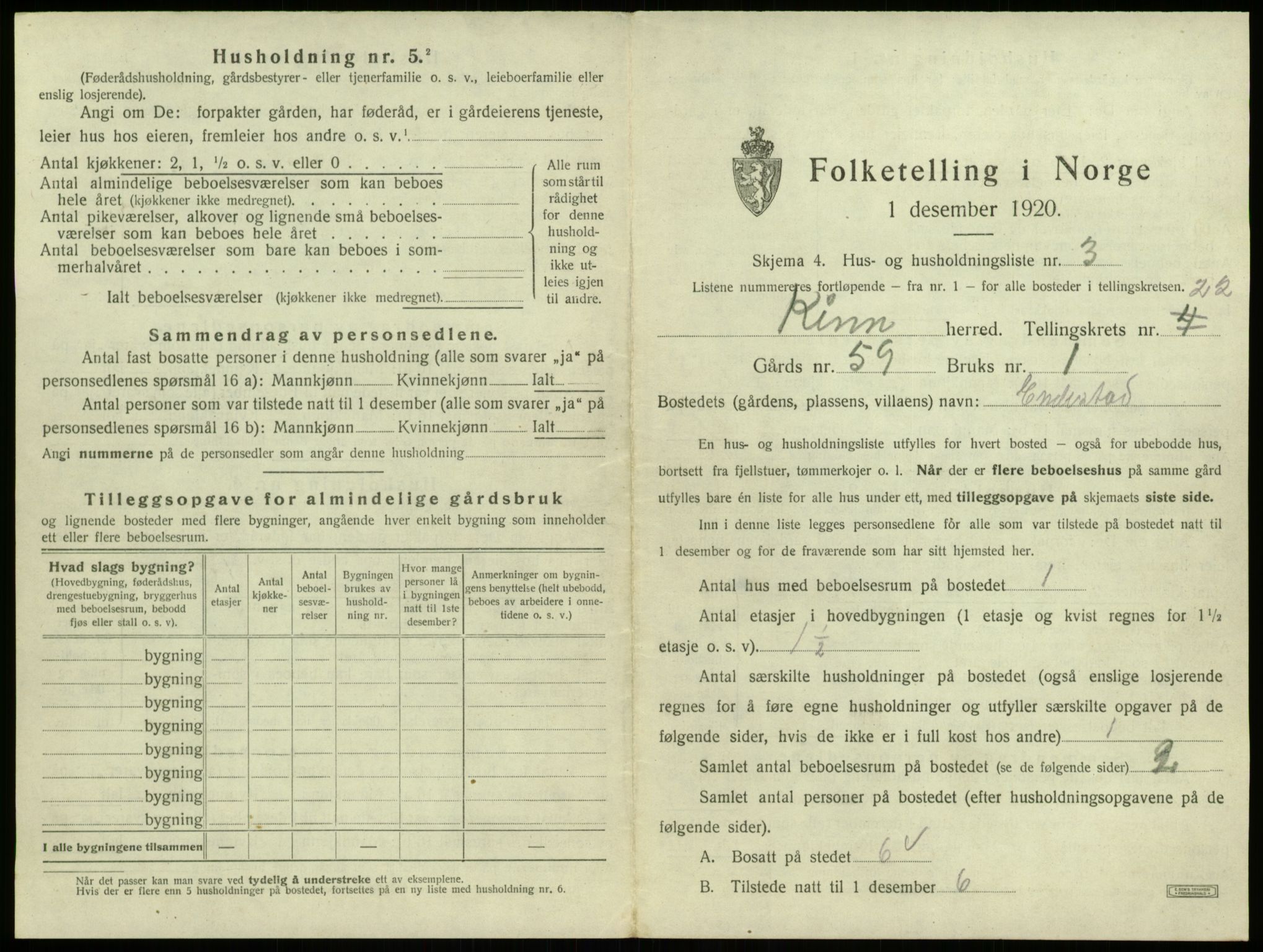 SAB, 1920 census for Kinn, 1920, p. 1097