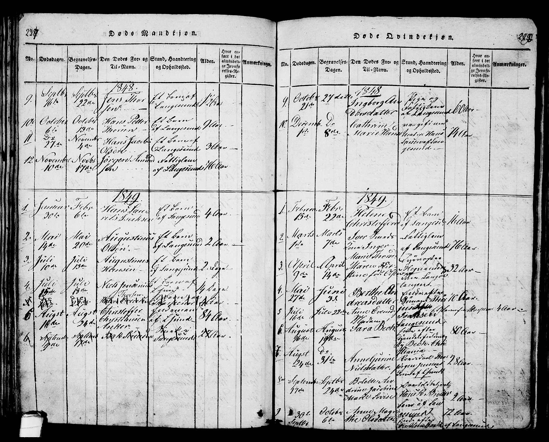 Langesund kirkebøker, SAKO/A-280/G/Ga/L0003: Parish register (copy) no. 3, 1815-1858, p. 227-228