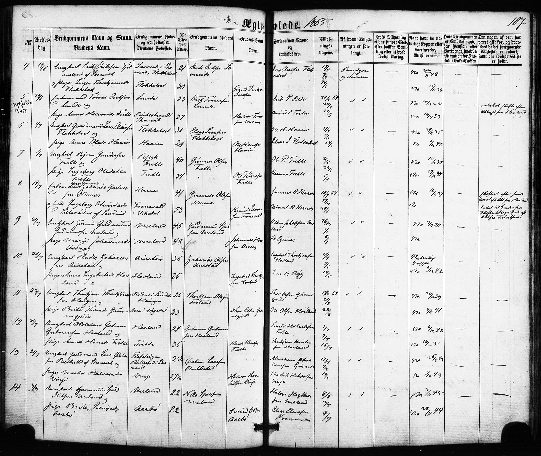 Etne sokneprestembete, SAB/A-75001/H/Haa: Parish register (official) no. A 9, 1862-1878, p. 187