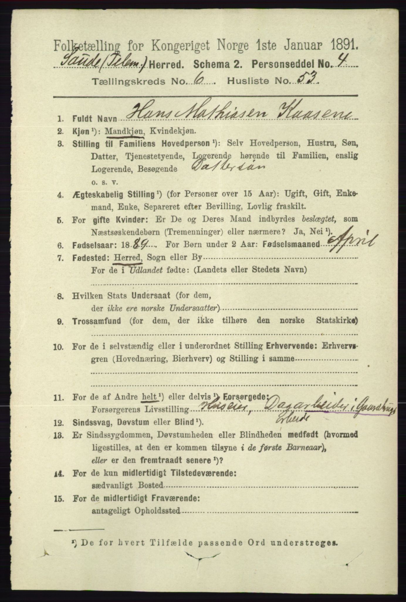 RA, 1891 census for 0822 Sauherad, 1891, p. 1980