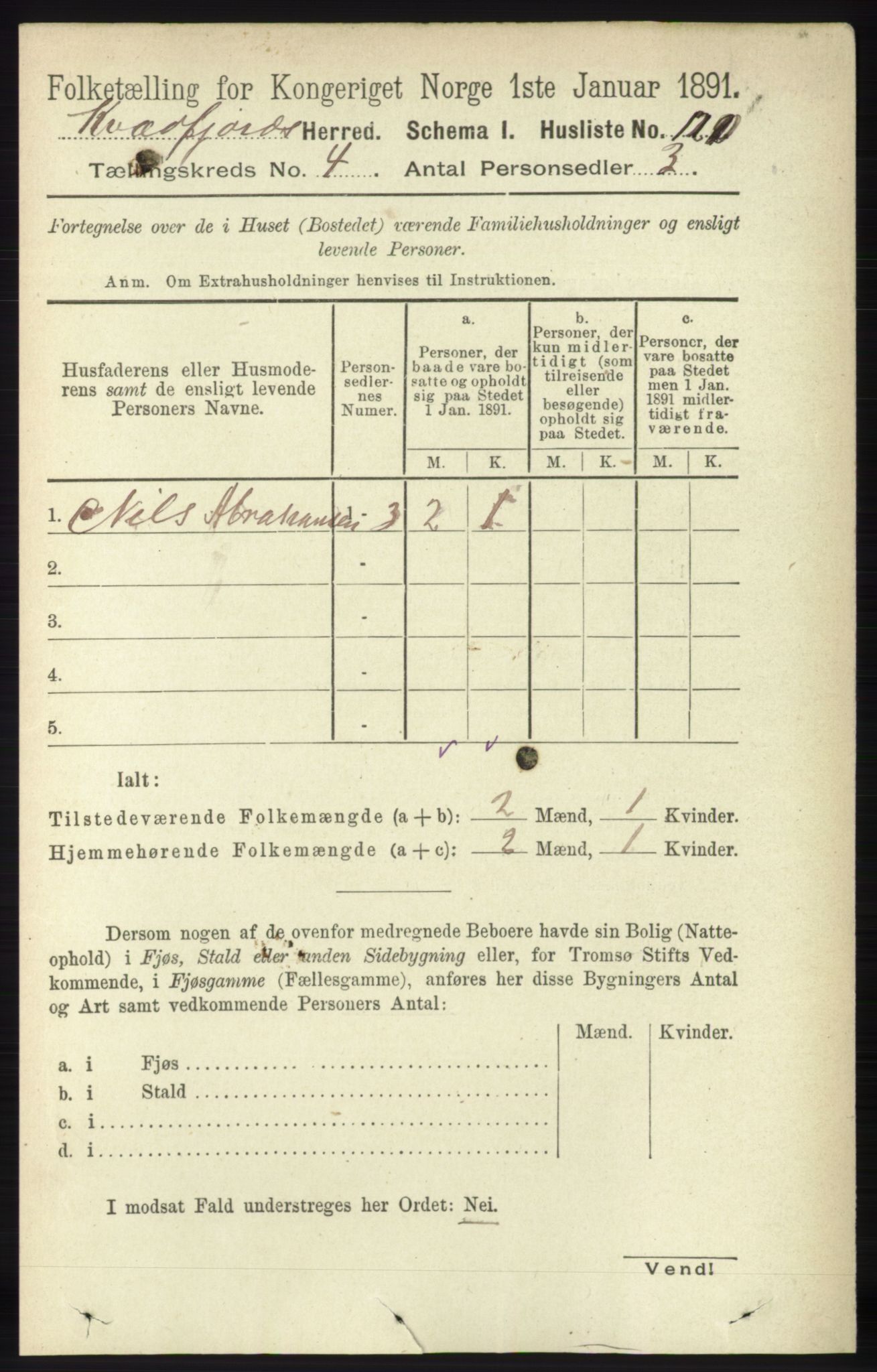 RA, 1891 census for 1911 Kvæfjord, 1891, p. 1870