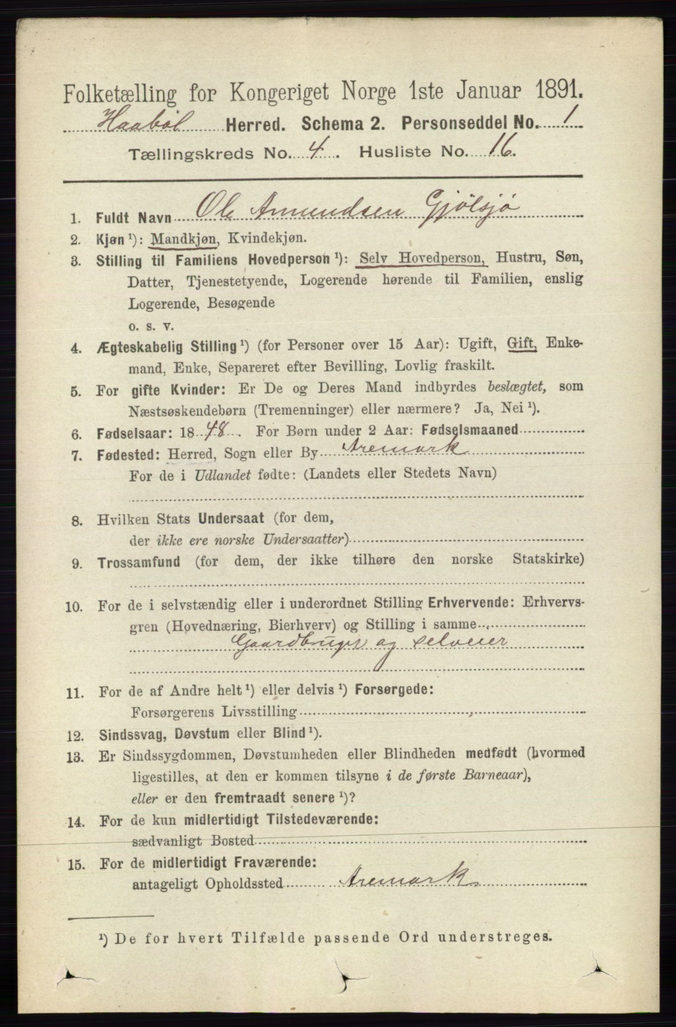 RA, 1891 census for 0138 Hobøl, 1891, p. 2505