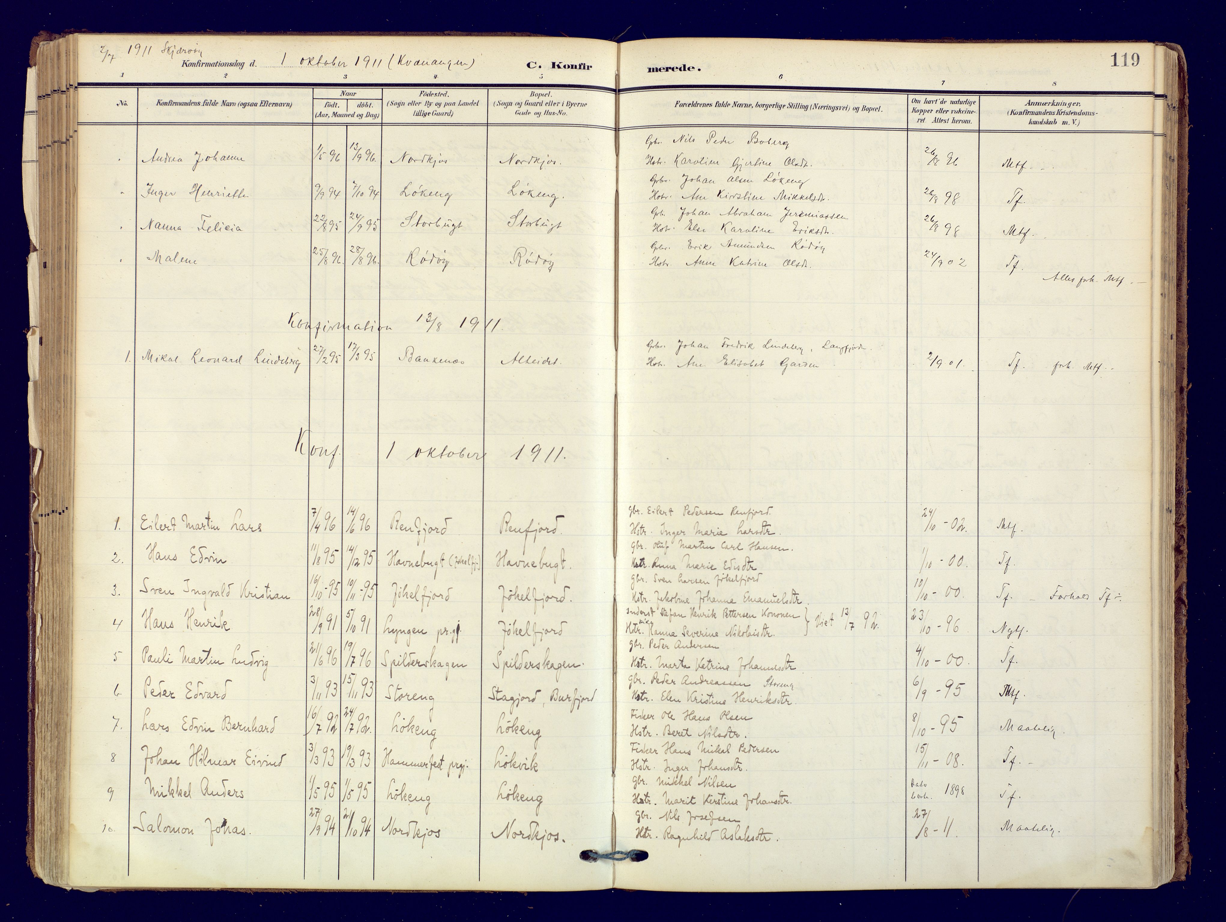 Skjervøy sokneprestkontor, SATØ/S-1300/H/Ha/Haa: Parish register (official) no. 19, 1908-1936, p. 119